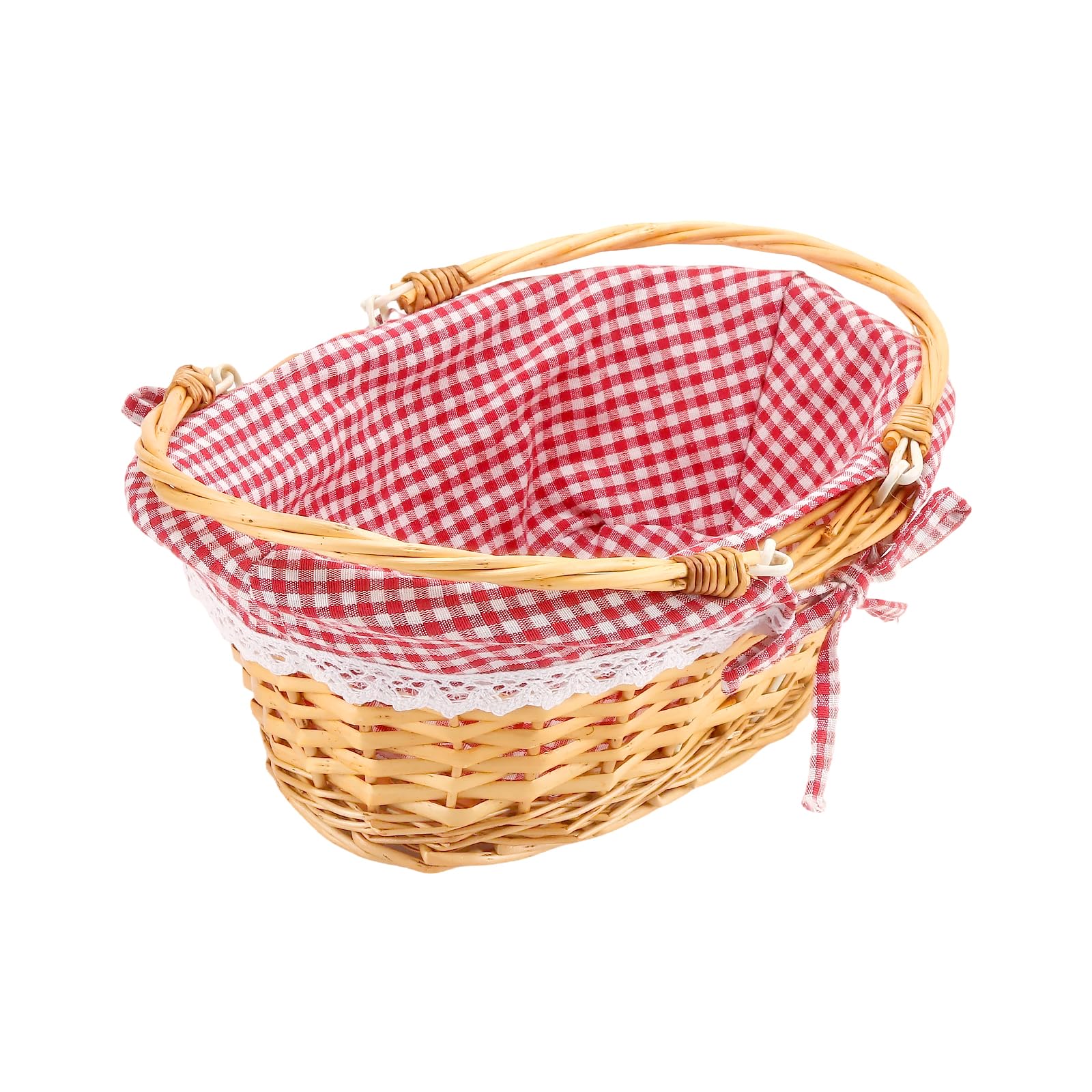 2 Stück Picknickkorb aus Weide, 33x23x12cm, Handgeflochtener Weidenkorb mit Henkel und Gingham Futter, Großer Geflochtener Korb für Obst, Einkaufen, Eiersammeln, Hochzeit und Picknick