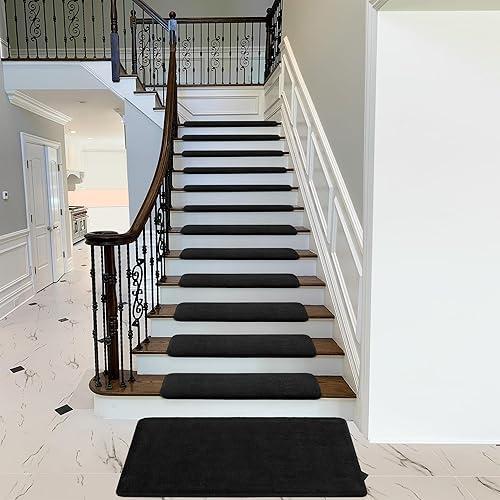 Miniatura 2 de PURE ERA - Alfombras para peldaños, de felpa suave, con bordes redondeados, de interiores, aptas para mascotas, antideslizantes, sin cinta, lavables