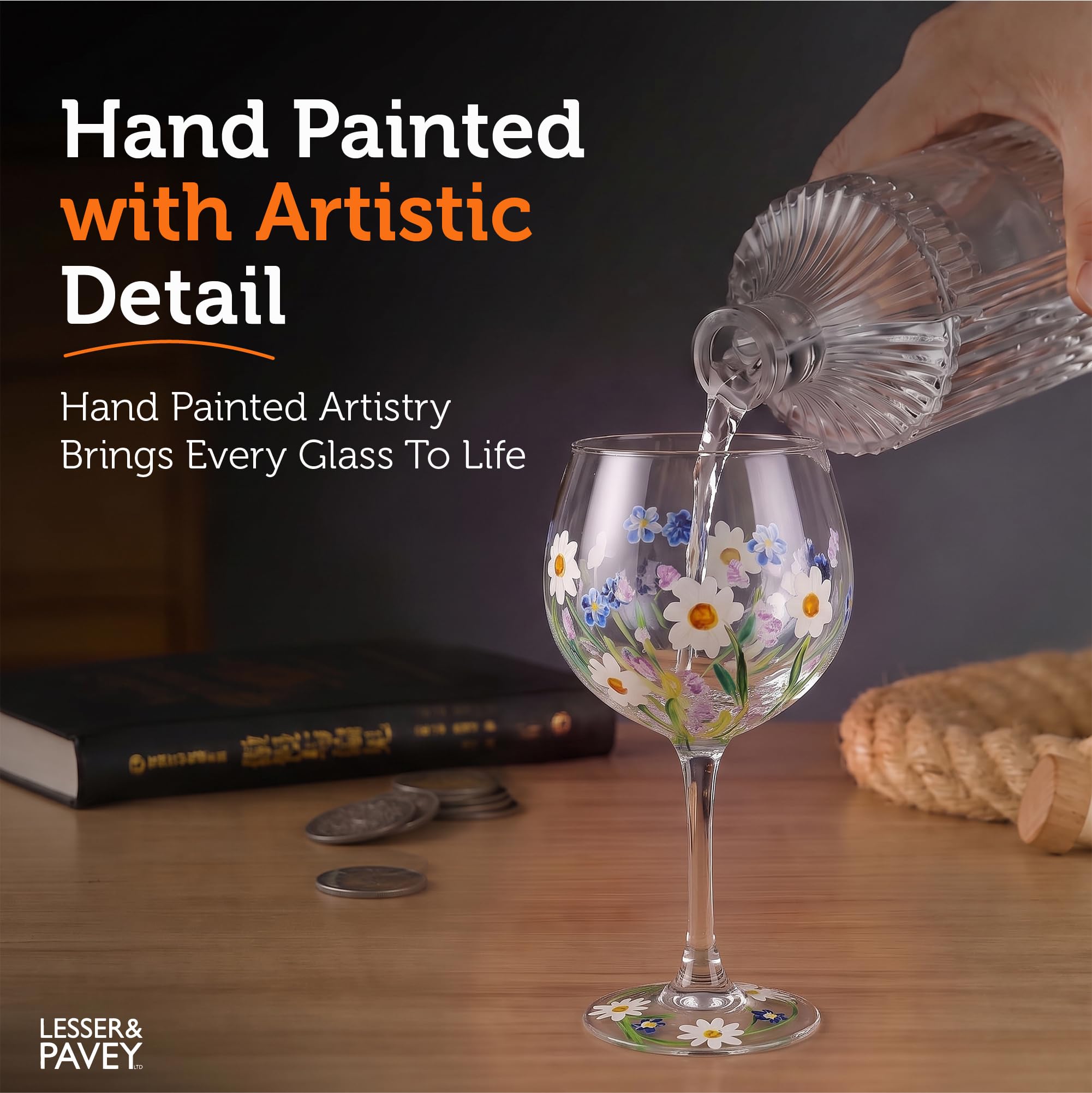 Hand Painted Gin Glass - Dainty Daisies -3