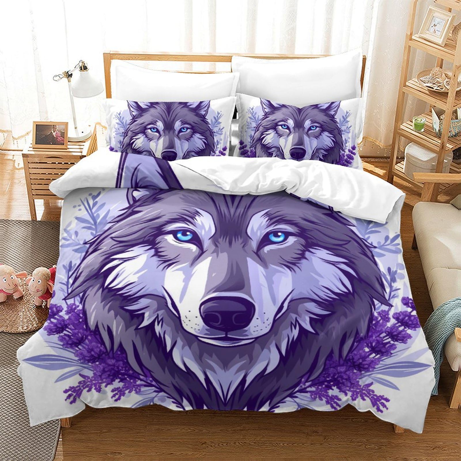 Housse de couette loup imprimée en 3D avec finitions premium pour lit King 220x240 cm