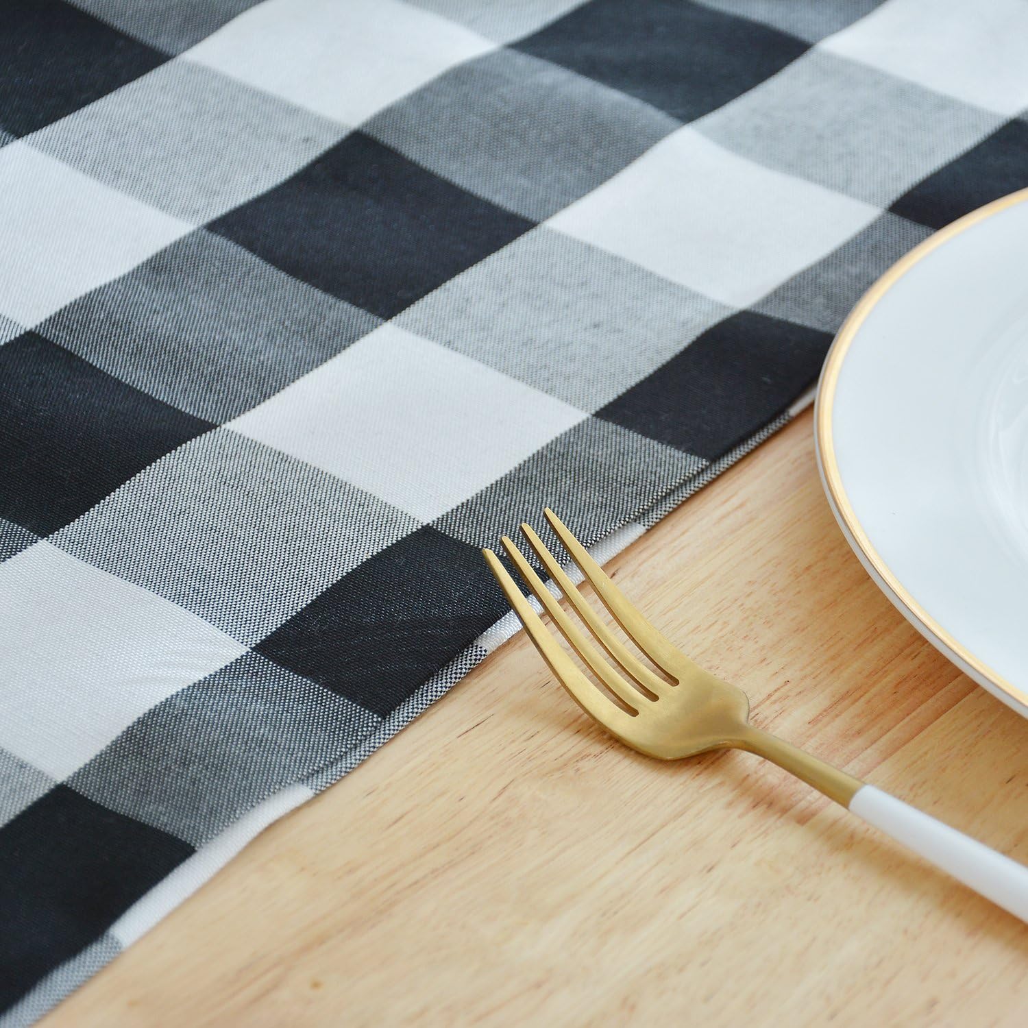 Limited Stock NATUS WEAVER 100% Cotton Black & White 2 Piece Fabric in 1 Buffalo Check Farmhouse Table Runner for Family Dinners or Gatherings, Indoor or Outdoor Parties, Everyday Use (12 x 48)