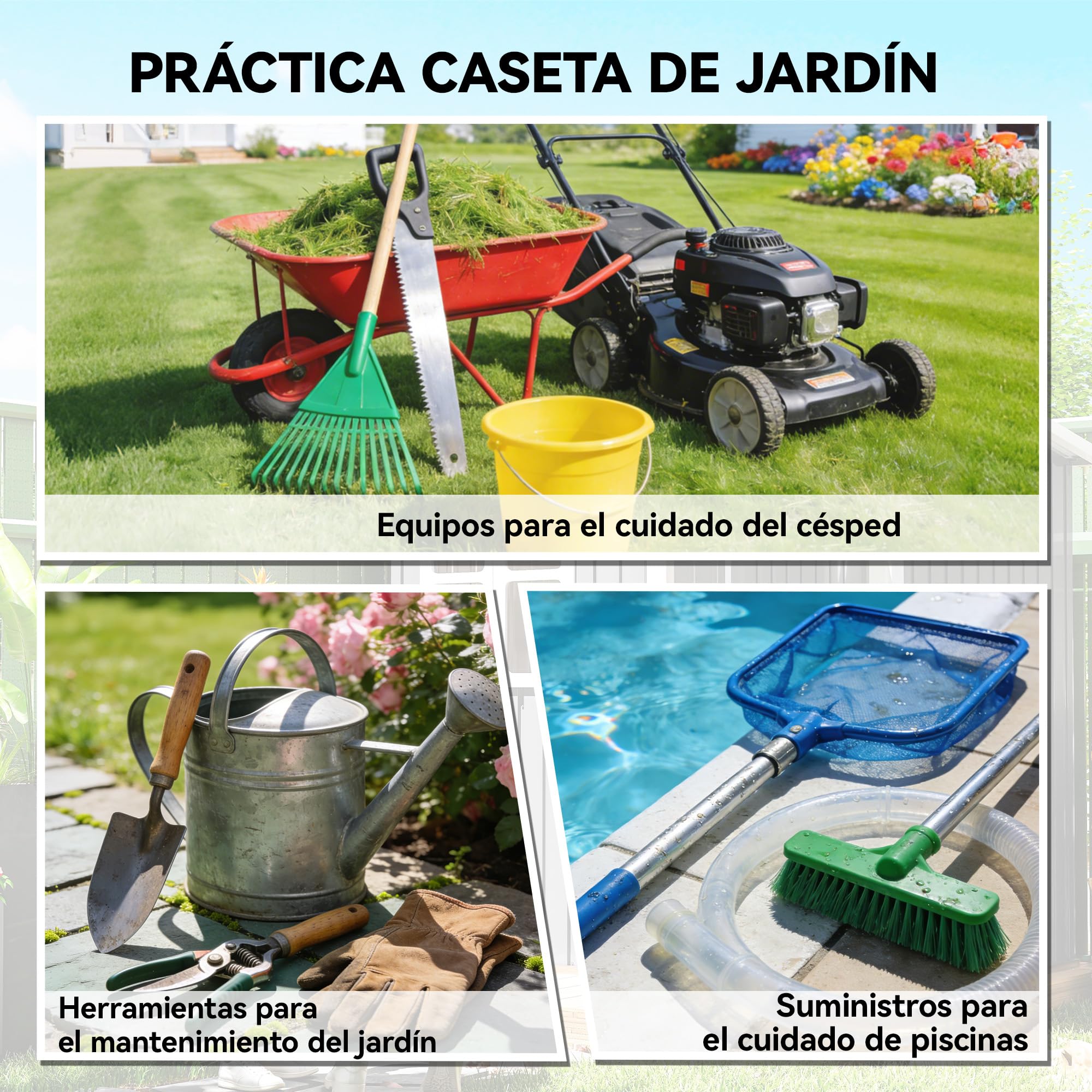 Outsunny Caseta de Jardín Exterior 1,37 m², 163x90x179 cm, Cobertizo de Jardín Exterior Metálico con Puerta con Pestillo y Ranuras de Ventilación, para Almacenamiento de Herramientas, Verde - 3