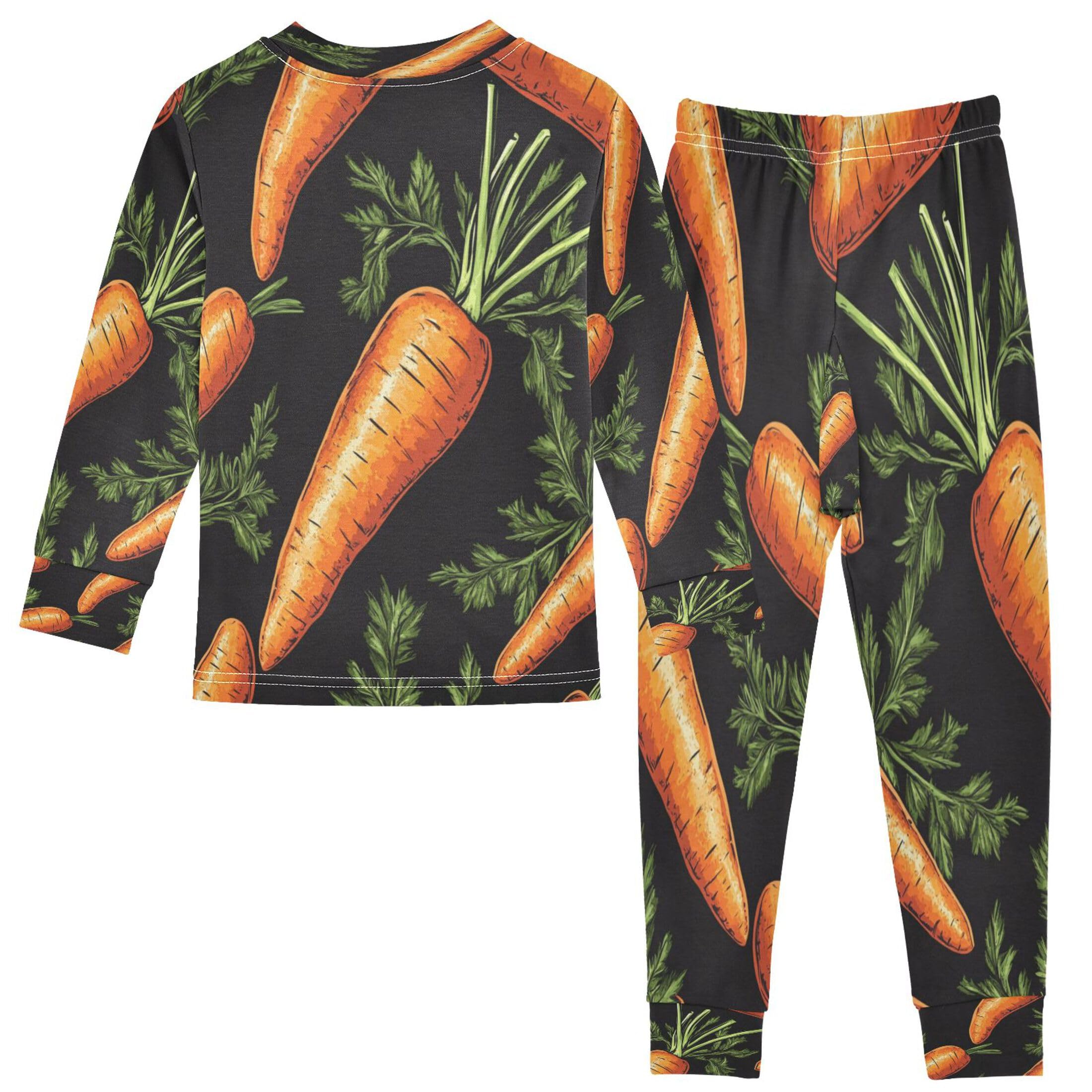 Vozoza Carrots Black Green Pajama Sets Long Sleeve Top with Pants Cotton Soft Sleepwear 2 Piece Pjs Set Size 4T