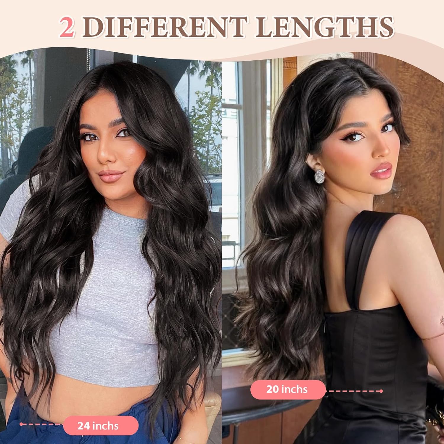 Fliace Clip in Hair Extensions for Women Dark Brown Long Wavy Hair Extensions Clip Ins 6PCS 24 Inch Synthetic Soft and Natural Thick Hair Pieces for Women