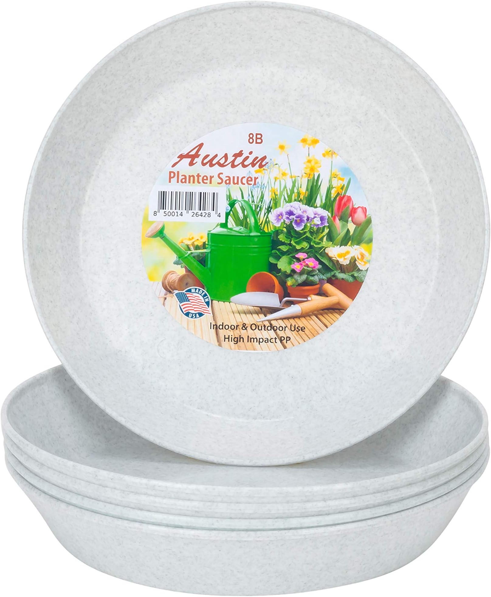 Austin Planter 18 Inch (16.3 Inch Base) Case of 5 Plant Saucers - White Granite Colored Polypropylene – Heavy Duty Indoor/Outdoor – Collects Flower Pot Drainage and Excess Water– Made in USA