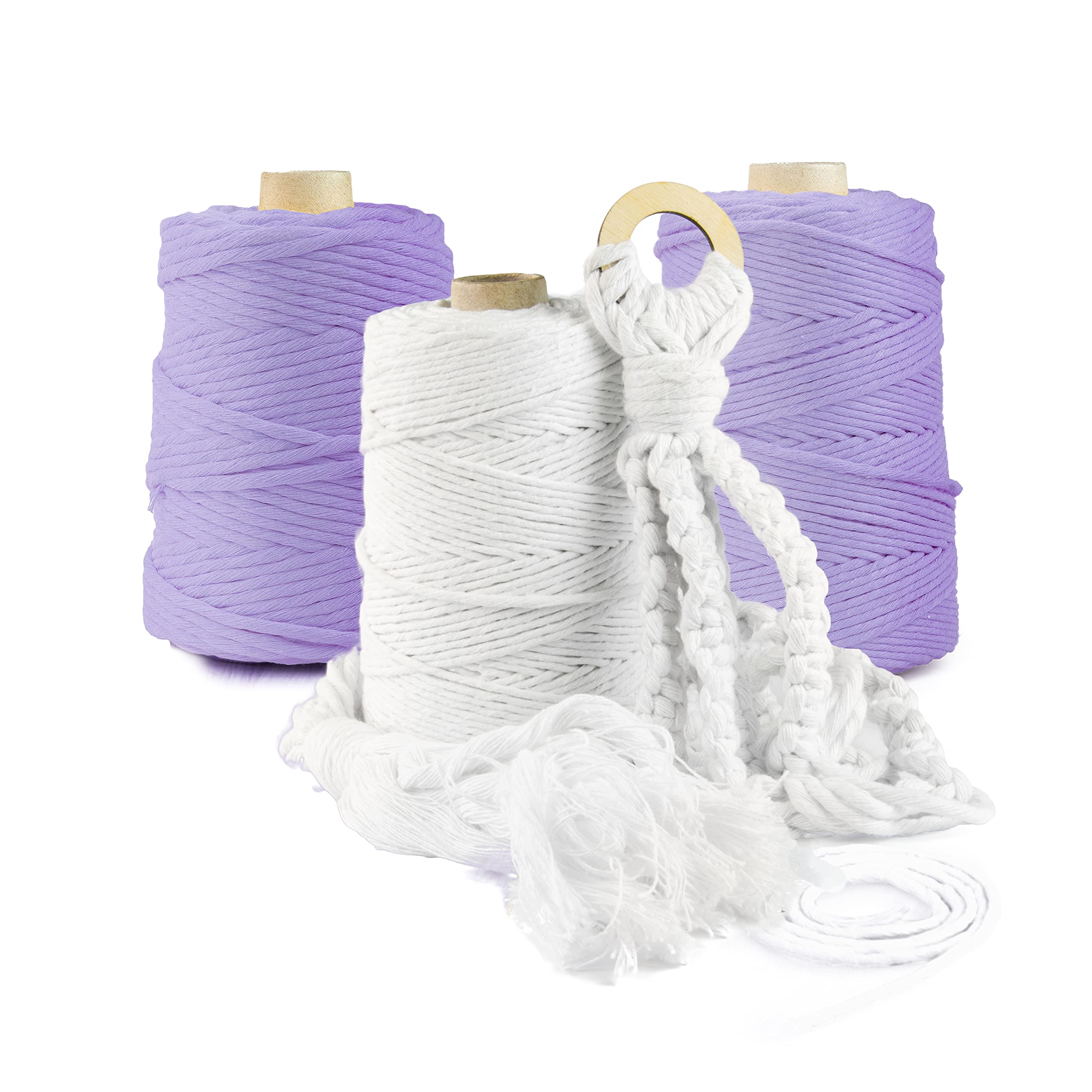 Hilo de macramé prémium, 1000 m, 3 mm, color violeta claro, 100 % algodón, cordón natural, hilo de algodón, decoración para manualidades