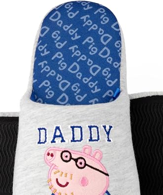 Peppa Pig Slippers for Men | Adults Grey Slip On House Shoes for Daddy