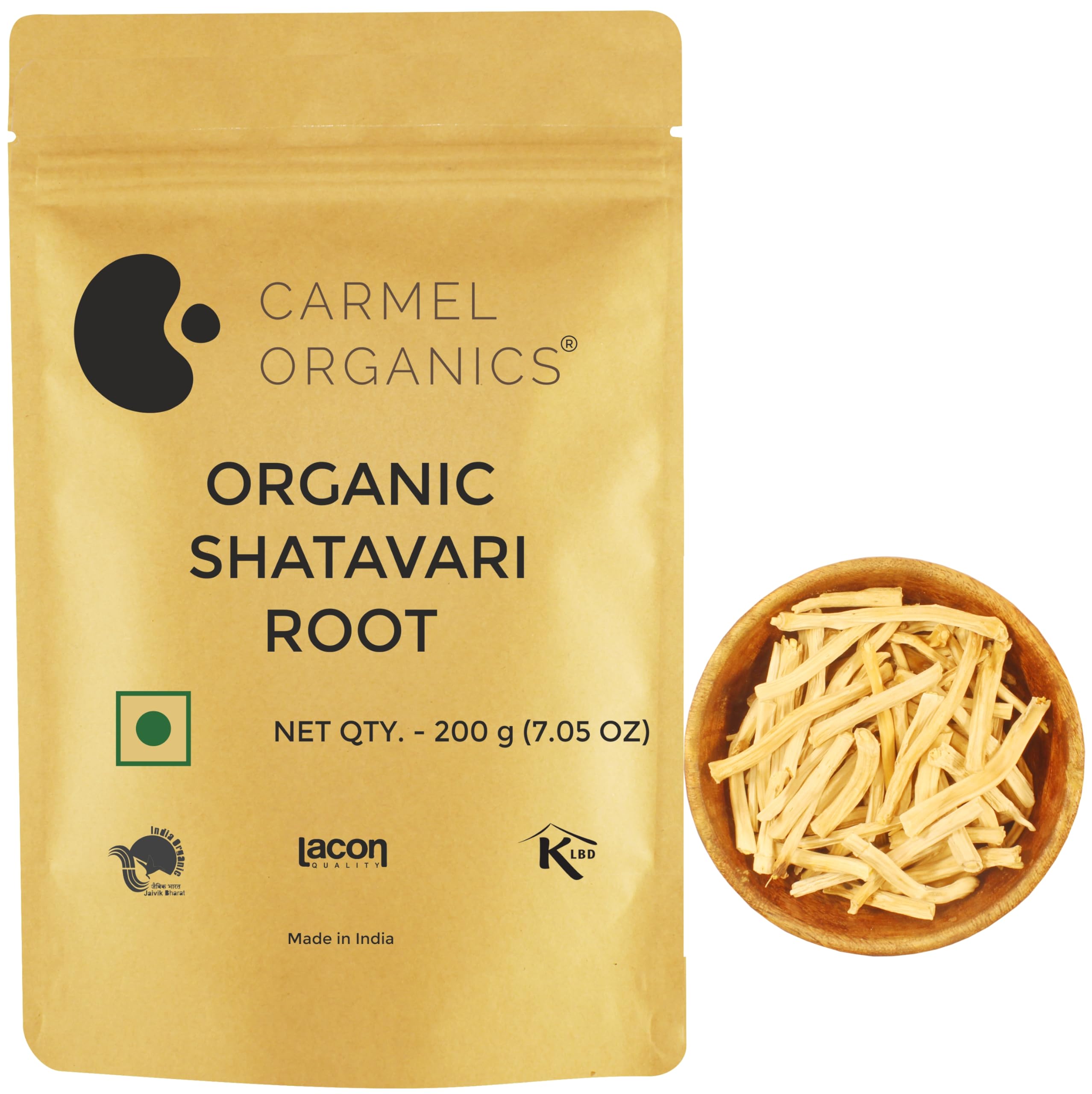 CARMEL ORGANICS Shatavari Root Whole 200 Grams (Pack of 1)| Jaivik Bharat Certified | Asparagus Racemosus | Satavari Kizhangu/Chittamoothi | Non GMO | No Added Preservatives & Additives