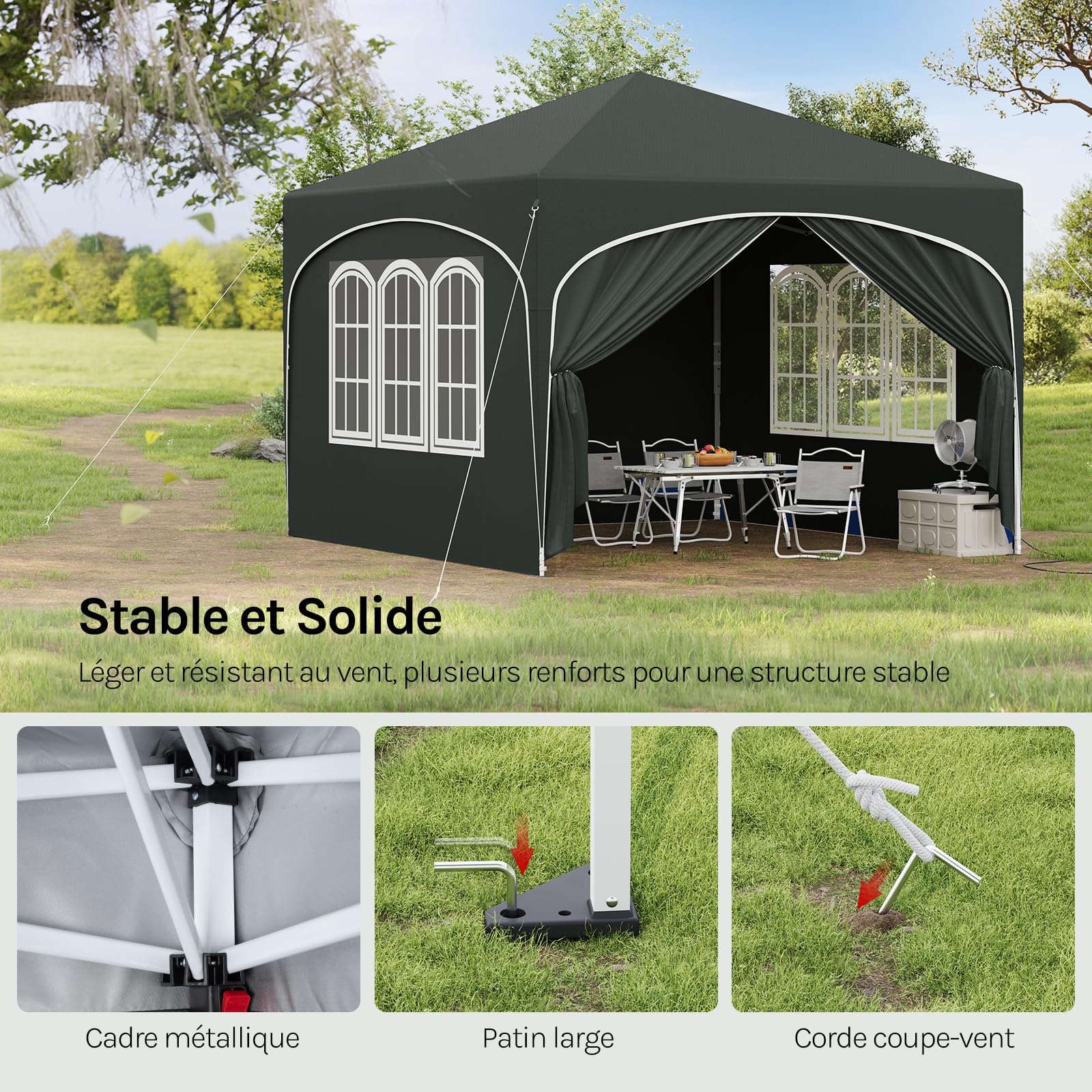 WOLTU Tonnelle 3x3m Pop up avec 4 parois Gris