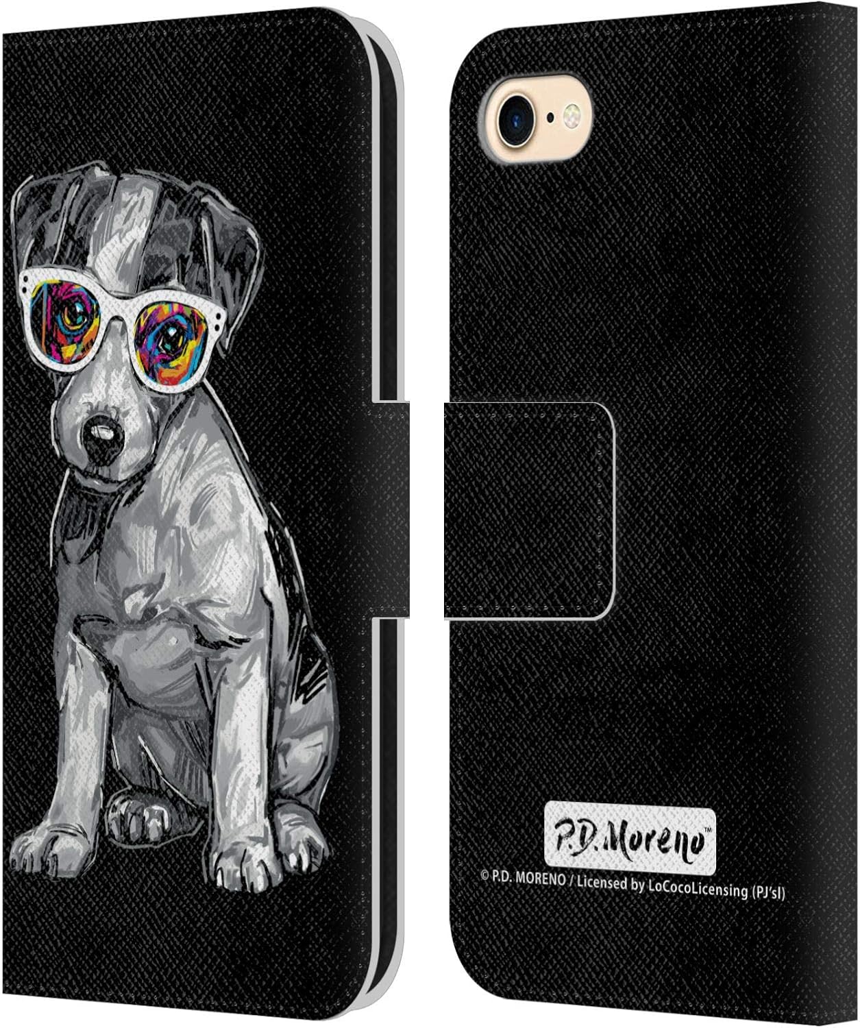 Head Case Designs Officially Licensed P.D. Moreno Jack Russell Black and White Dogs Leather Wallet Case Compatible with Apple iPhone 7/8 / SE 2020 & 2022
