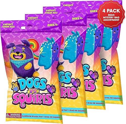 Miniatura 1 de Dogs vs Squirls Mystery Bag - Paquete de 4 peluches supersuaves y rellenos de frijoles de 4 pulgadas exclusivos de Tienda, colecciónalos como