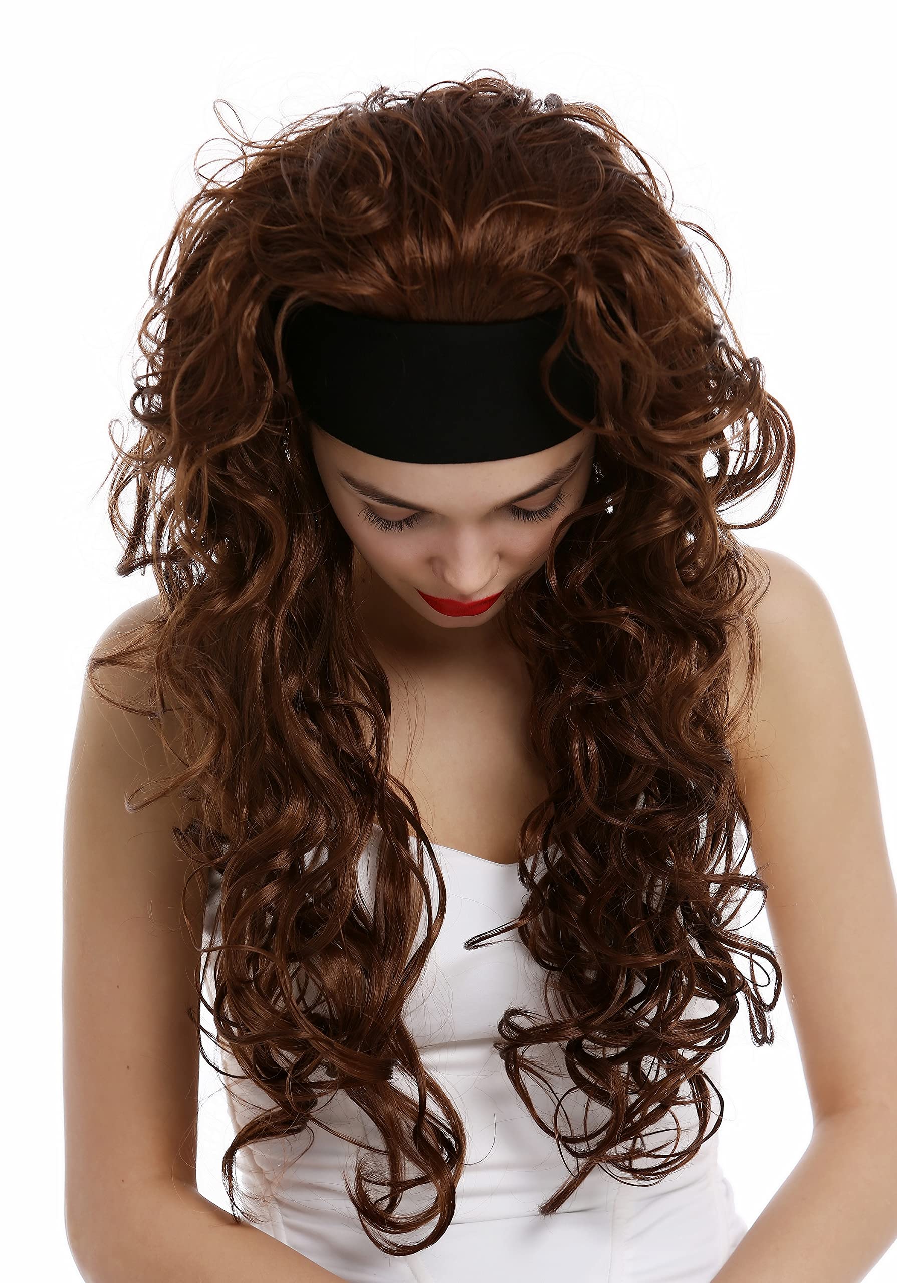 WIG ME UP - VK-27-30 Lady wig with headband long curled curly voluminous curls copper brown light auburn, copper brown (30), 23 inch - Image 4