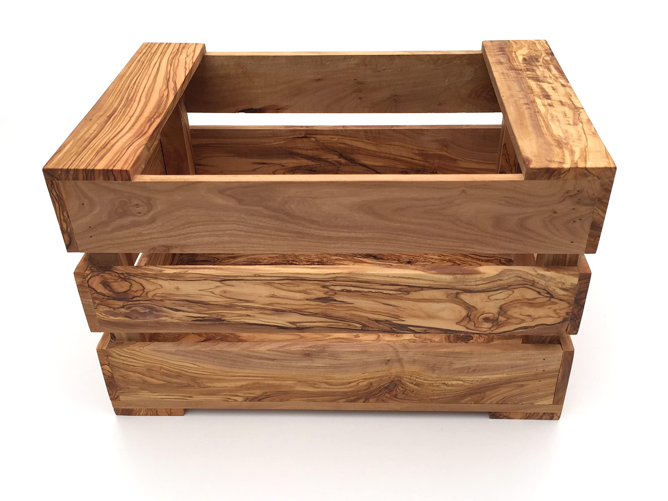 Kiste handgefertigt aus Olivenholz Größe XL 45x35x28 cm Aufbewahrung Gemüsekiste Obstkiste Dekor Holzkiste