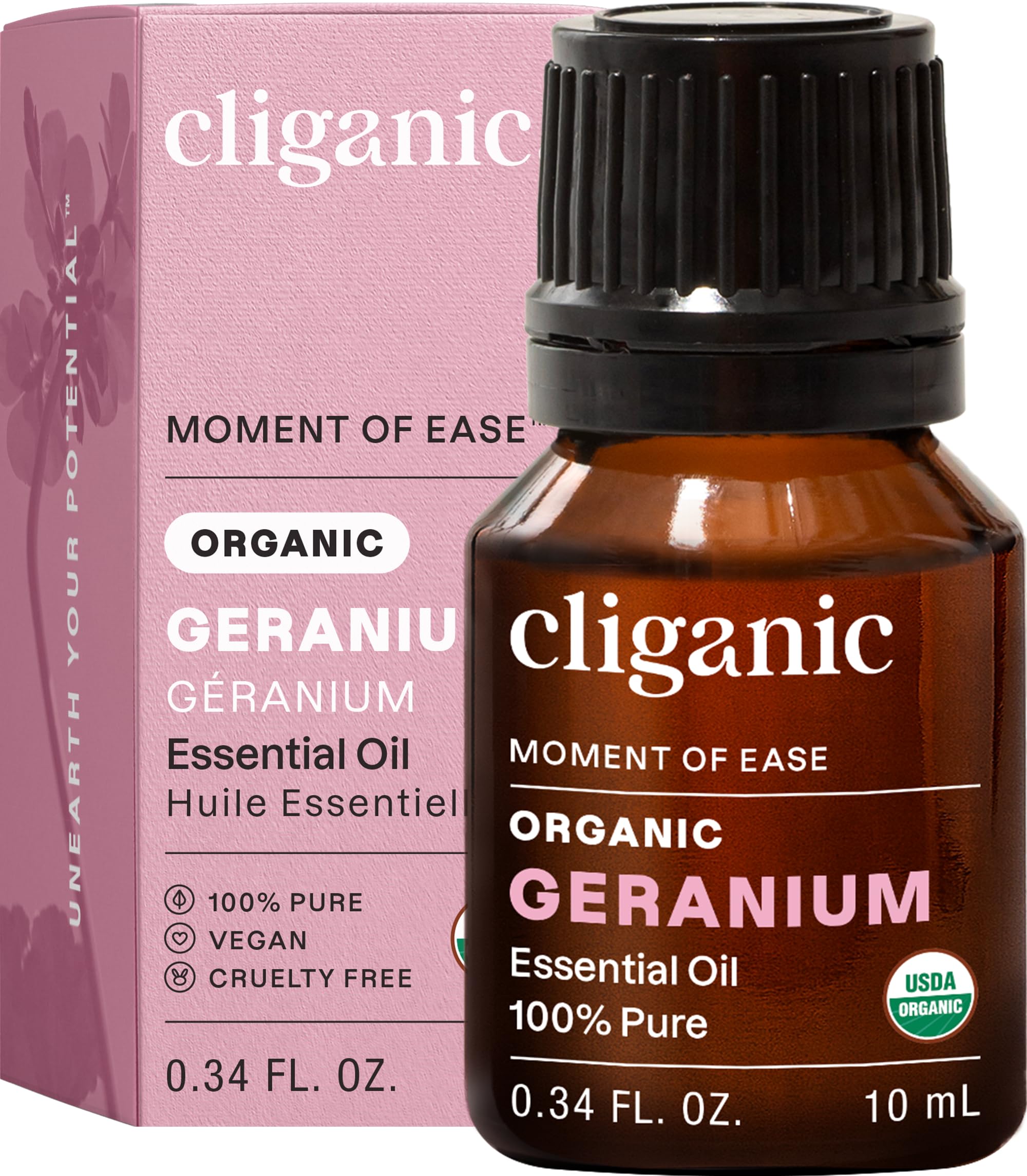 Organic Geranium Essential Oil, 100% Pure Natural for Aromatherapy | Non-GMO Verified