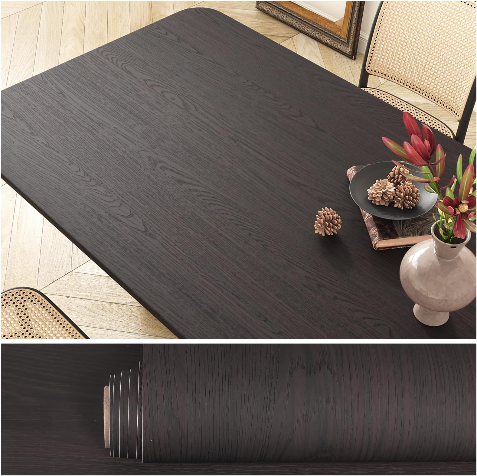 VEELIKE Coffee Brown Walnut Wood Effect Wallpaper Self Adhesive Wood Vinyl Wrap for Kitchen Cupboards Waterproof Wallpaper for Bedroom Bathroom Counter Top Vinyl Covering Removable 40 cm x 300 cm