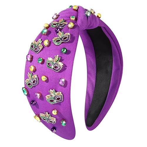MOLOCH Diadema de Mardi Gras, accesorios para el cabello de carnaval para mujer, máscara con purpurina, diadema anudada, morado, verde, dorado,
