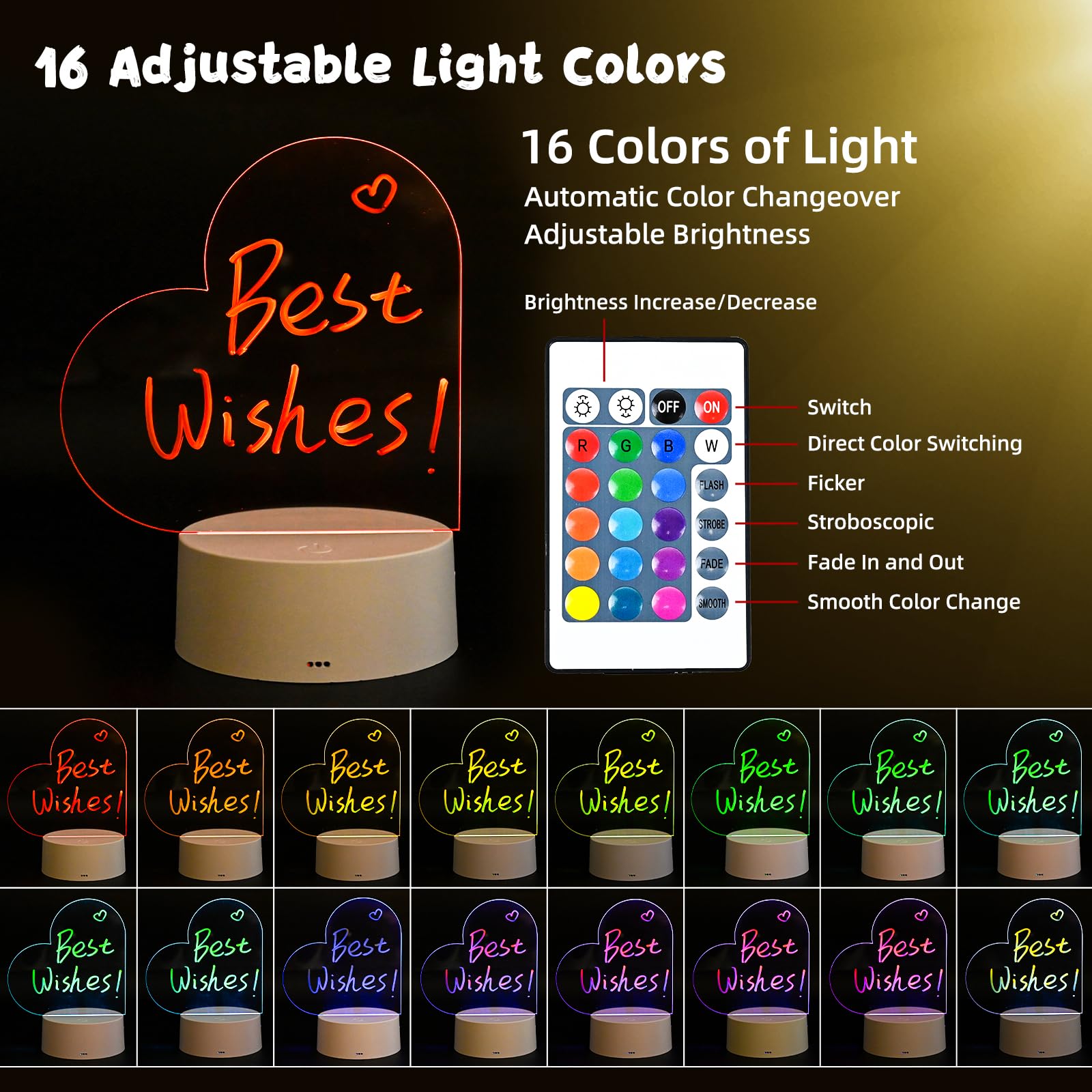 Joellfuner Luce Notturna a LED in Acrilico, Luce Notturna Fai da Te Personalizzata a 16 Colori con Telecomando, Lavagna da Scrittura in Acrilico con Supporto, Regali per Genitori Bambini (Amorevole)