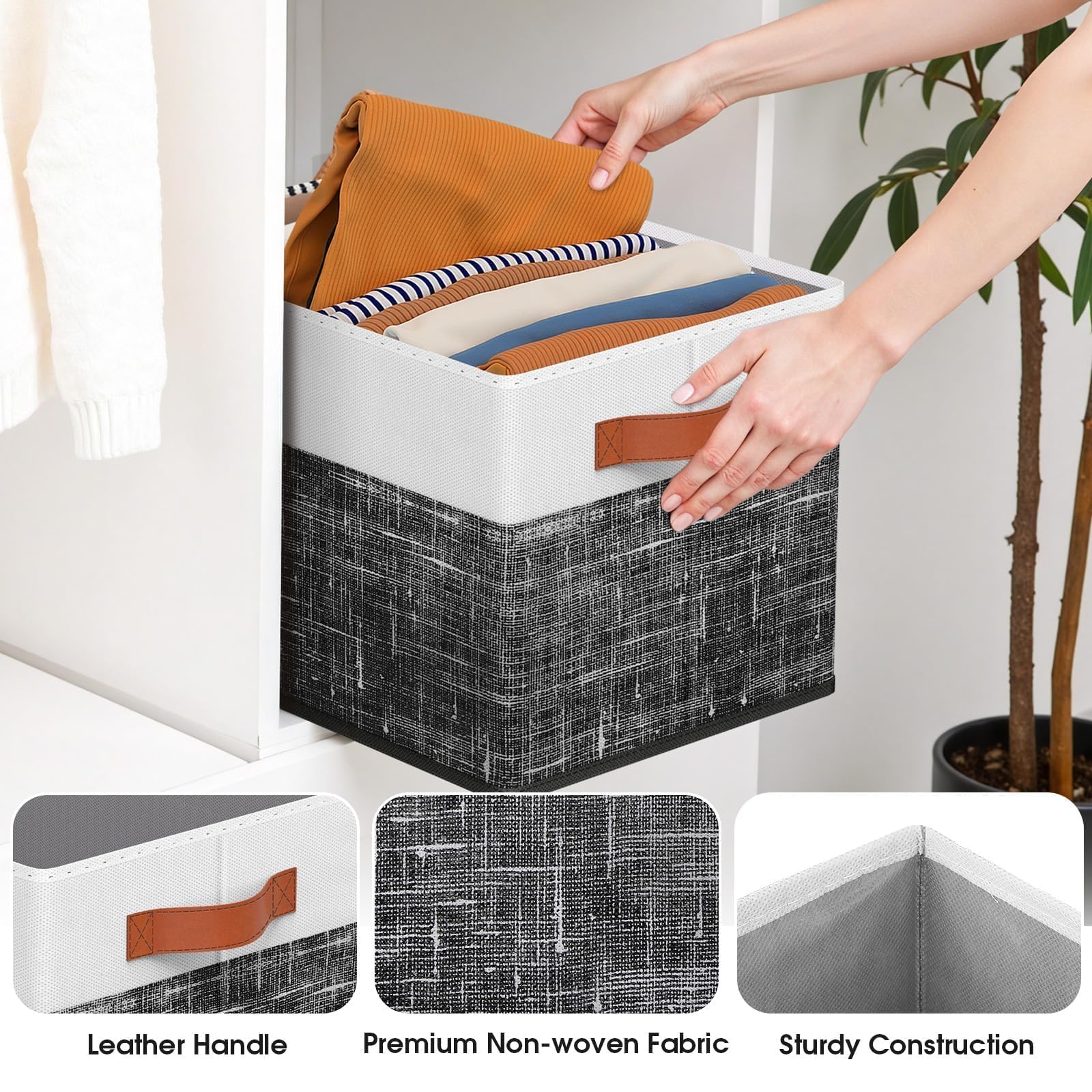 Fab totes Faltbare Aufbewahrungskörbe für Regale, 35,6 x 25,4 cm, 4 Stück, faltbare Stoff-Aufbewahrungskörbe mit doppelten Ledergriffen, große Körbe zum Organisieren von Spielzeug, Büchern, Kleidung