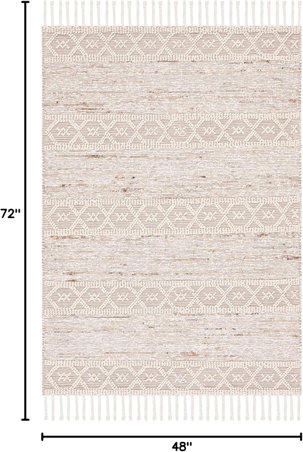 Ivory and Beige Handwoven Wool Area Rug, 4' x 6'