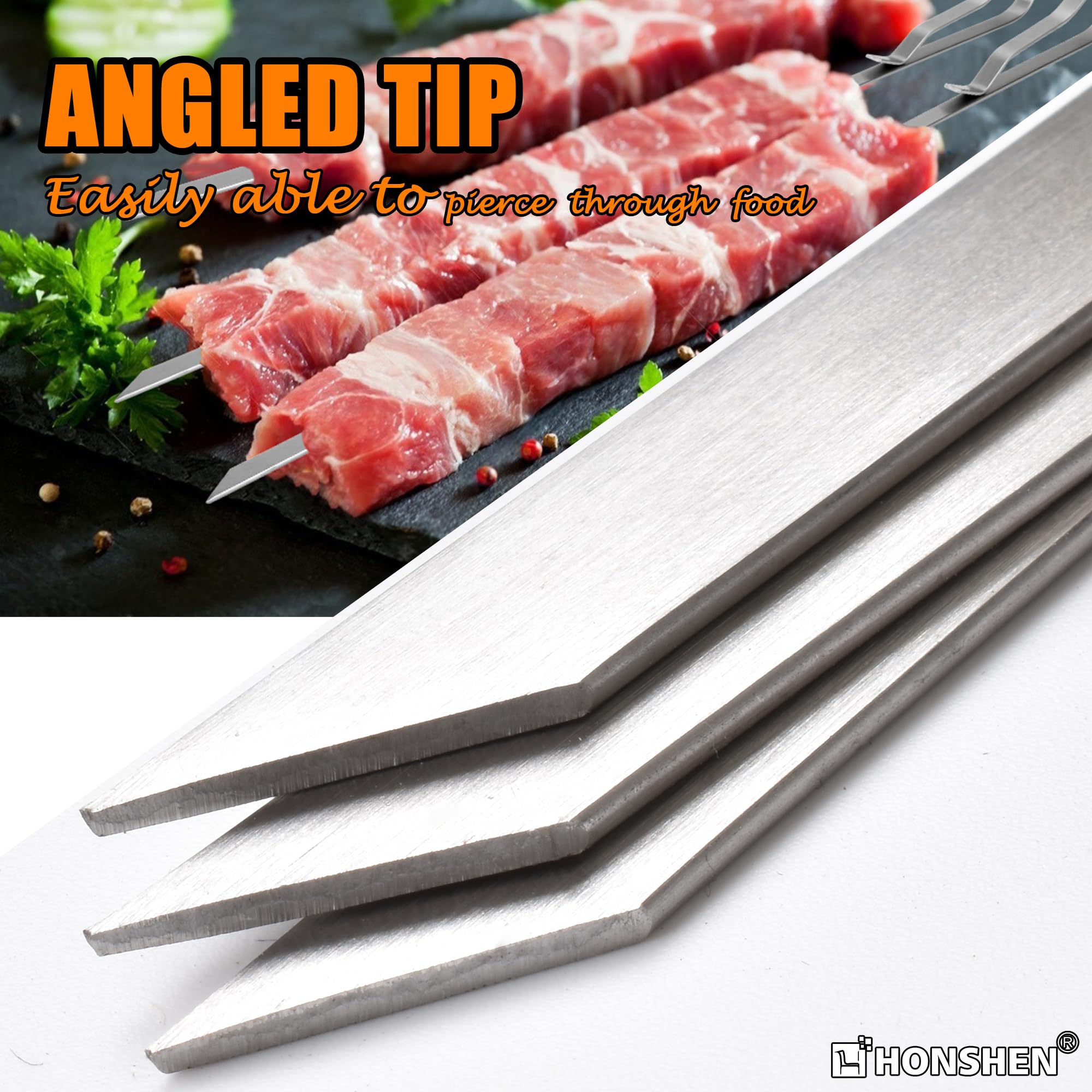 Spiedini in acciaio inox da 43,2 cm per kebab, spiedini piatti per barbecue, spiedini per barbecue in metallo per grigliare carne, pollo, gamberetti, verdure, confezione da 20 (barbecue piatto da 43