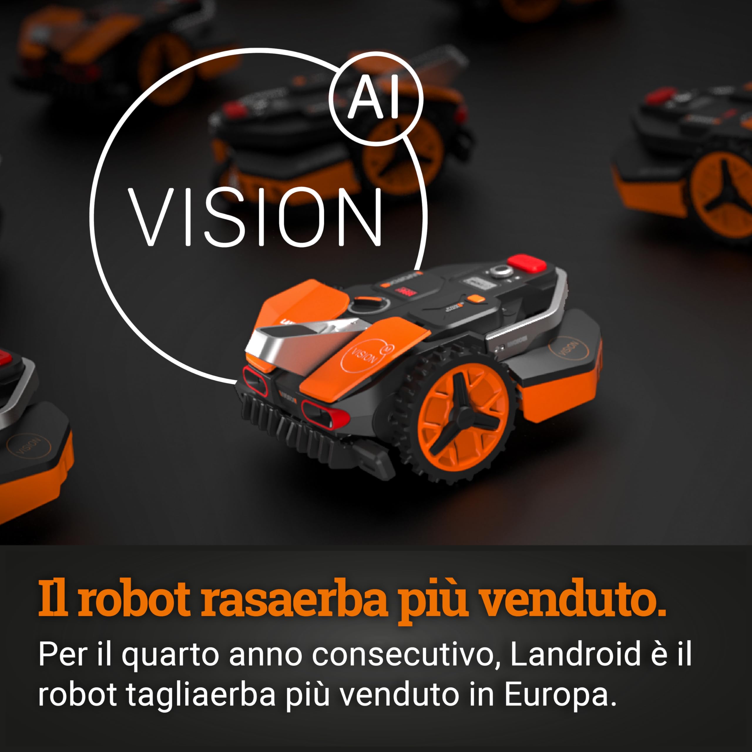 WORX Landroid Vision S250 robot tosaerba WR202E per giardini fino a 250 m² – robot tosaerba intelligente senza cavo di limitazione – WLAN e Bluetooth – prevenzione attiva degli ostacoli con tecnologia