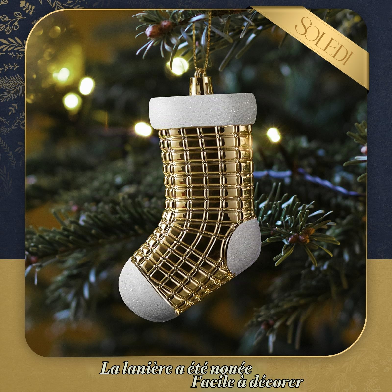 SOLEDI Lot de 128 Boule de Noel - Decoration Noel Sapin - Boules de Noël en Plastique Incassable - pour Decoration Noel Extérieur ou Intérieure - Décorer Sapin de Noël - Deco Noel (Or et Blanc)