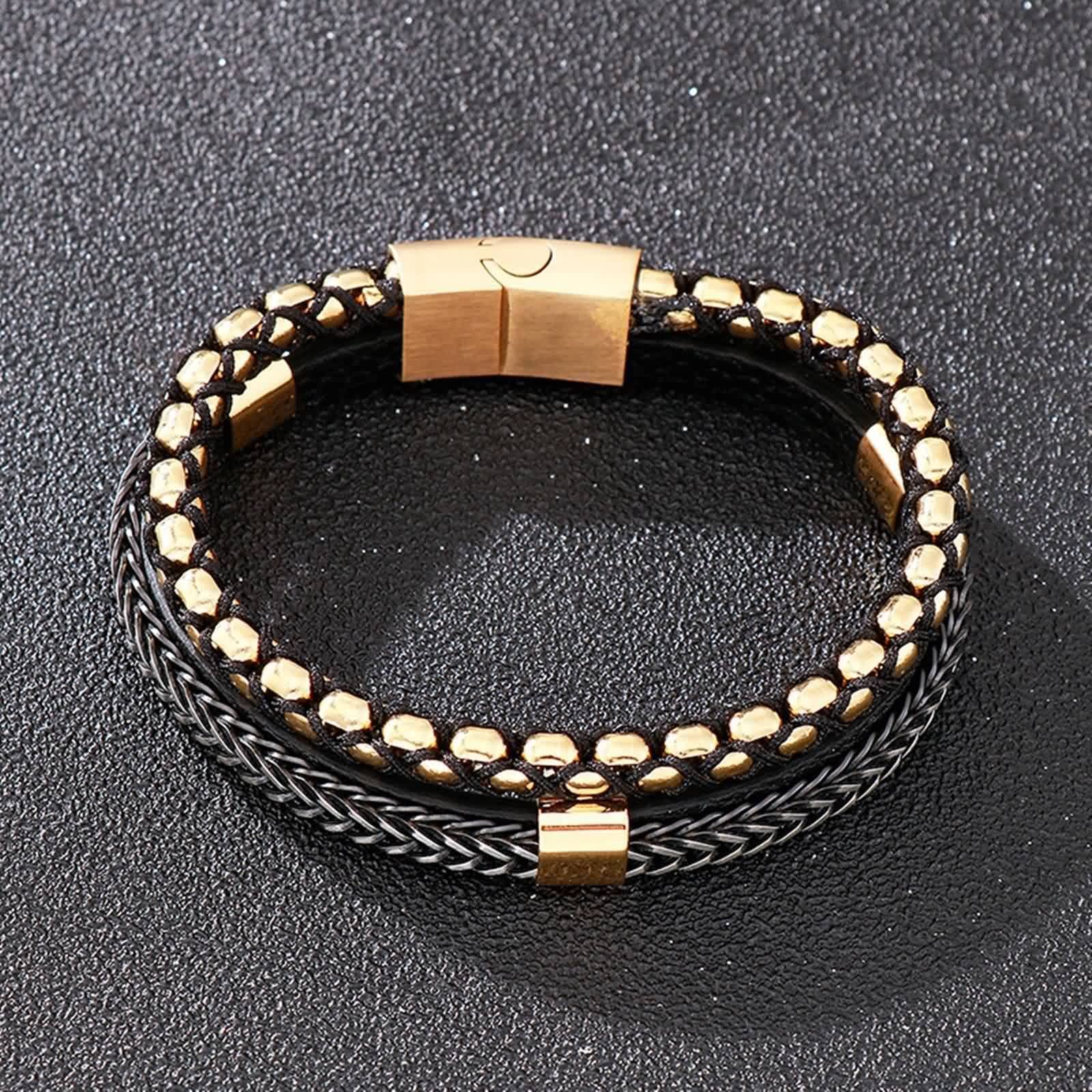 Un Bracelet pour Homme, Bracelet Cuir Jeune Homme Acier Inoxydable Élégant Cool Mode Bijoux Cadeau