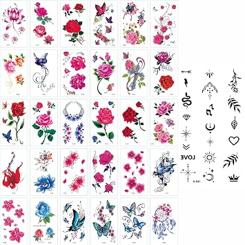 Temporary Tattoos Adult,72 Sheets Floral Temporary Tattoos,50 Sheets Tiny Small Tattoos Temporary Realistic,Including Roses, Butterflies, Animals Tattoo Stickers for Women