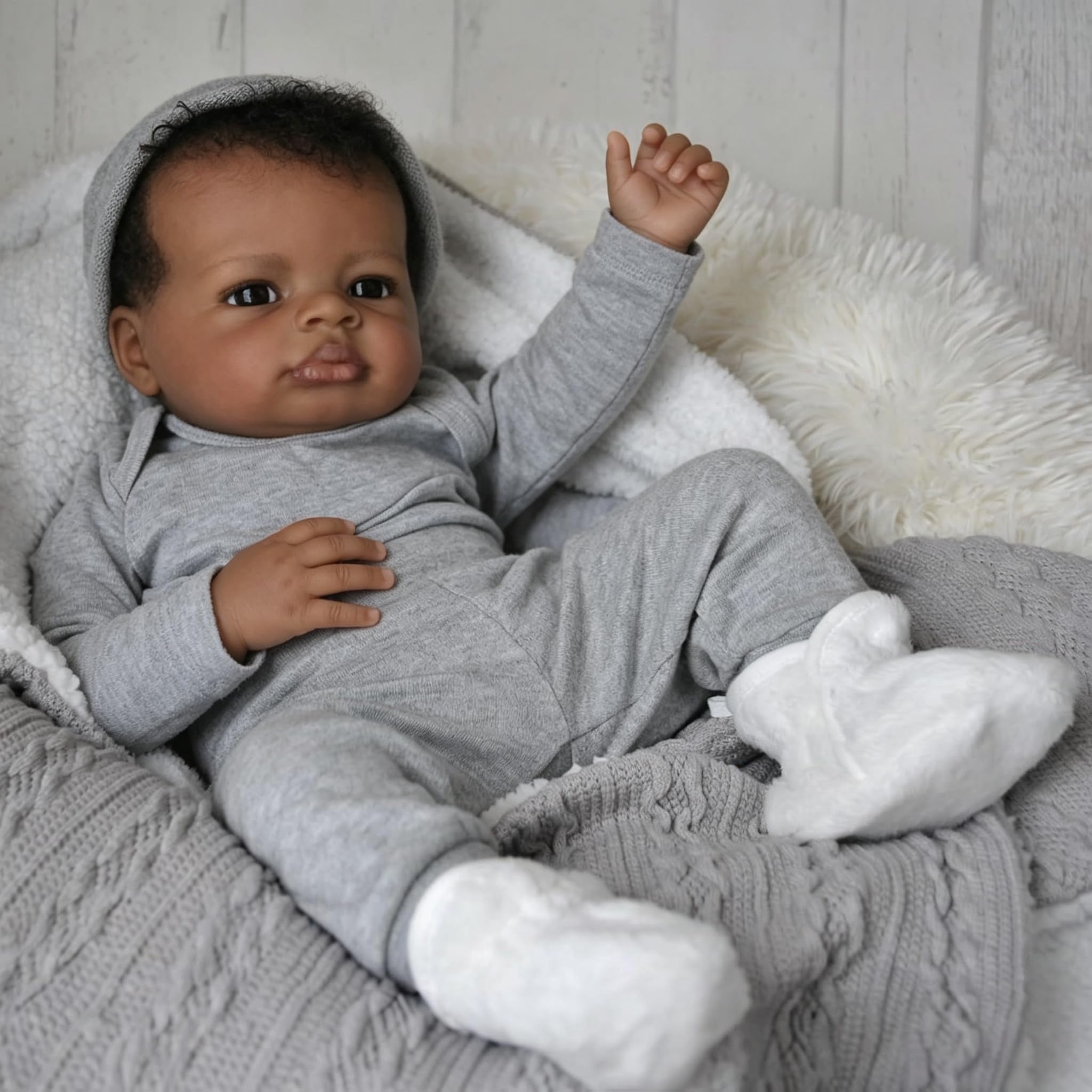 Zero pam 50 cm Reborn Baby Puppe Schwarze,Reborn Baby Junge Vollvinyl Lebensecht Anatomisch Korrekt,Realistische Babypuppen Weichen Körper, Vinyl Babypuppen Wie Echtes Babys