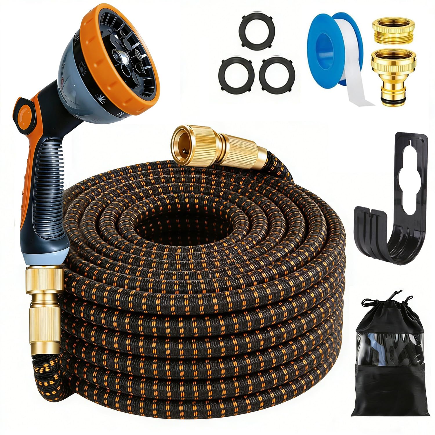 Expandable Garden Hose 50ft,Hosepipes for Garden 15m,Flexible Hose Pipe with 10 Function Nozzles,Leak-Proof Metal Interface,Kink Free,Wear-Resistant,Hosepipe for Car Wash,Yard,Lawn