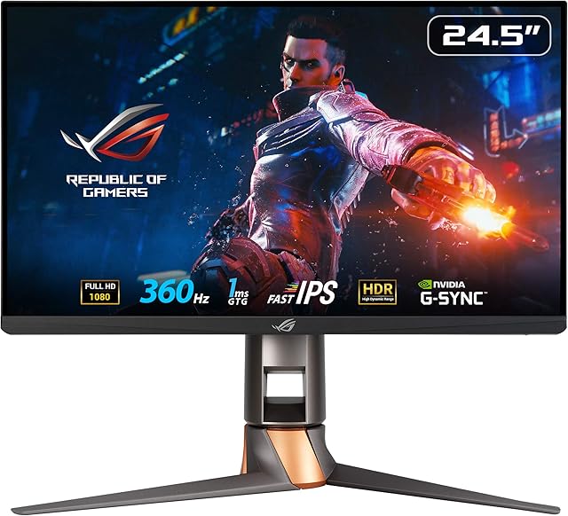 ASUS ROG Swift 360Hz PG259QN eSports NVIDIA G-SYNC Gaming Monitor â 24.5 Inch FHD (1920 x 1080), 360 Hz, Fast IPS, 1 ms (GTG), HDR, NVIDIA ULMB