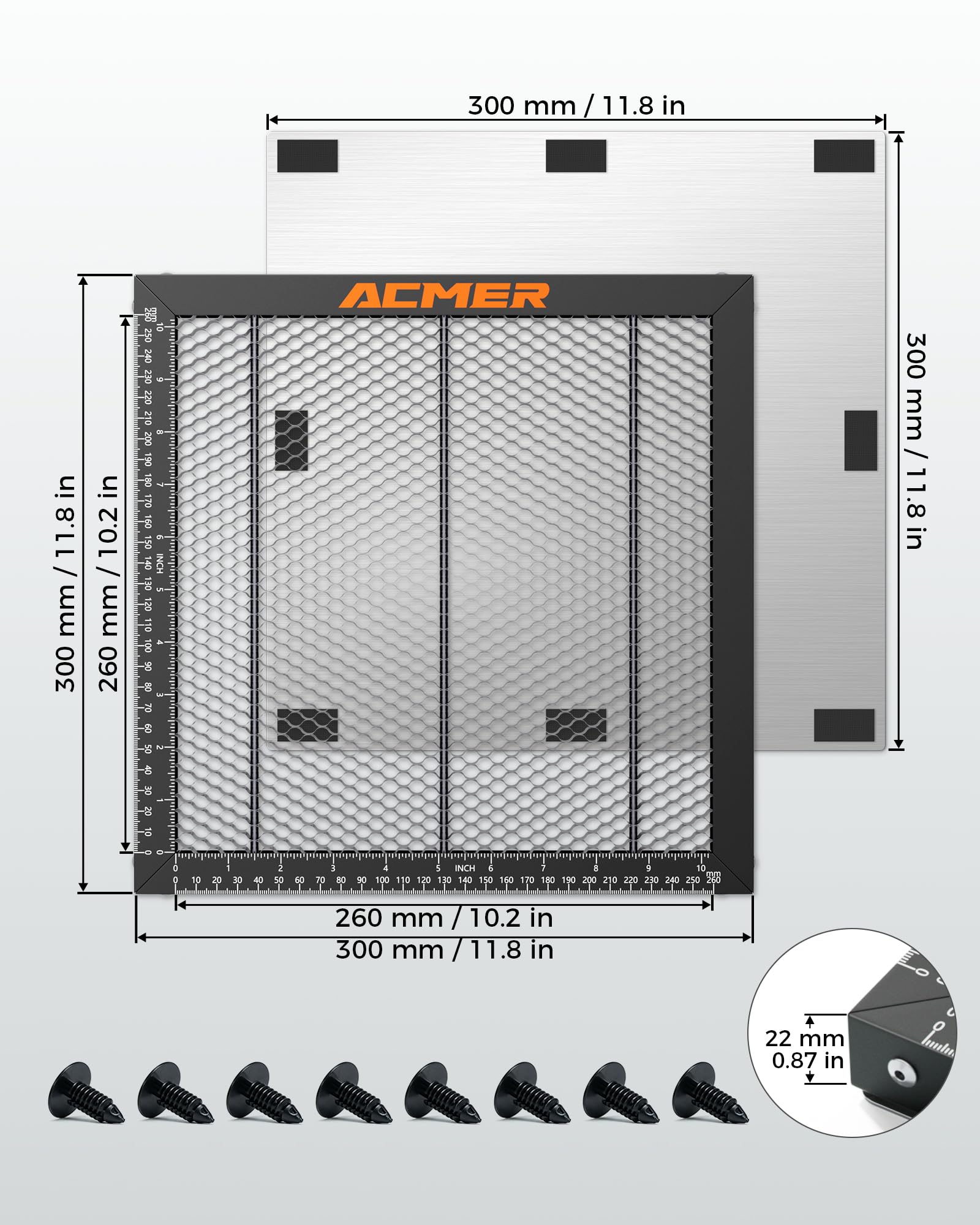 ACMER Table de travail en nid d'abeille, 300 x 300 mm, avec plaque d'aluminium, panneau de travail en nid d'abeille pour une dissipation rapide de la chaleur, protection de table