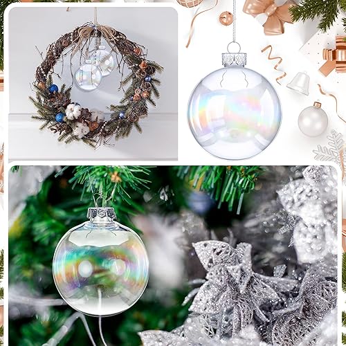 Miniatura 7 de 80 bolas iridiscentes de 4 pulgadas, adornos de Navidad de plástico transparente, adornos iridiscentes rellenables, bolas de Navidad iridiscentes
