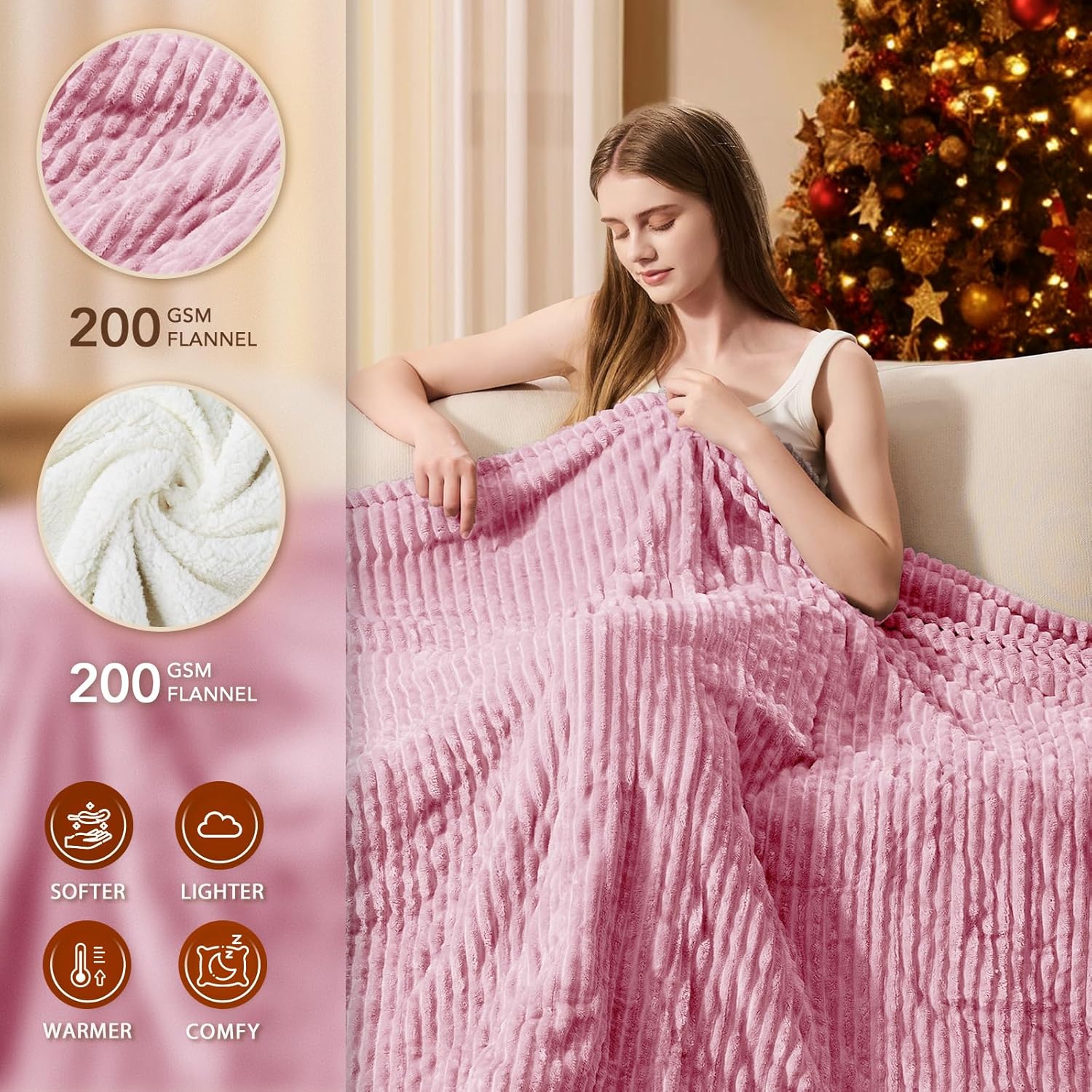 Homemate Heated Blanket Electric Throw - 50"x60" Heating Blanket Throw 1/2/4/6/8 Hours Auto-Off 10 Heat Levels Over-Heat Protection Soft Flannel Sherpa ETL Certification - Image 2