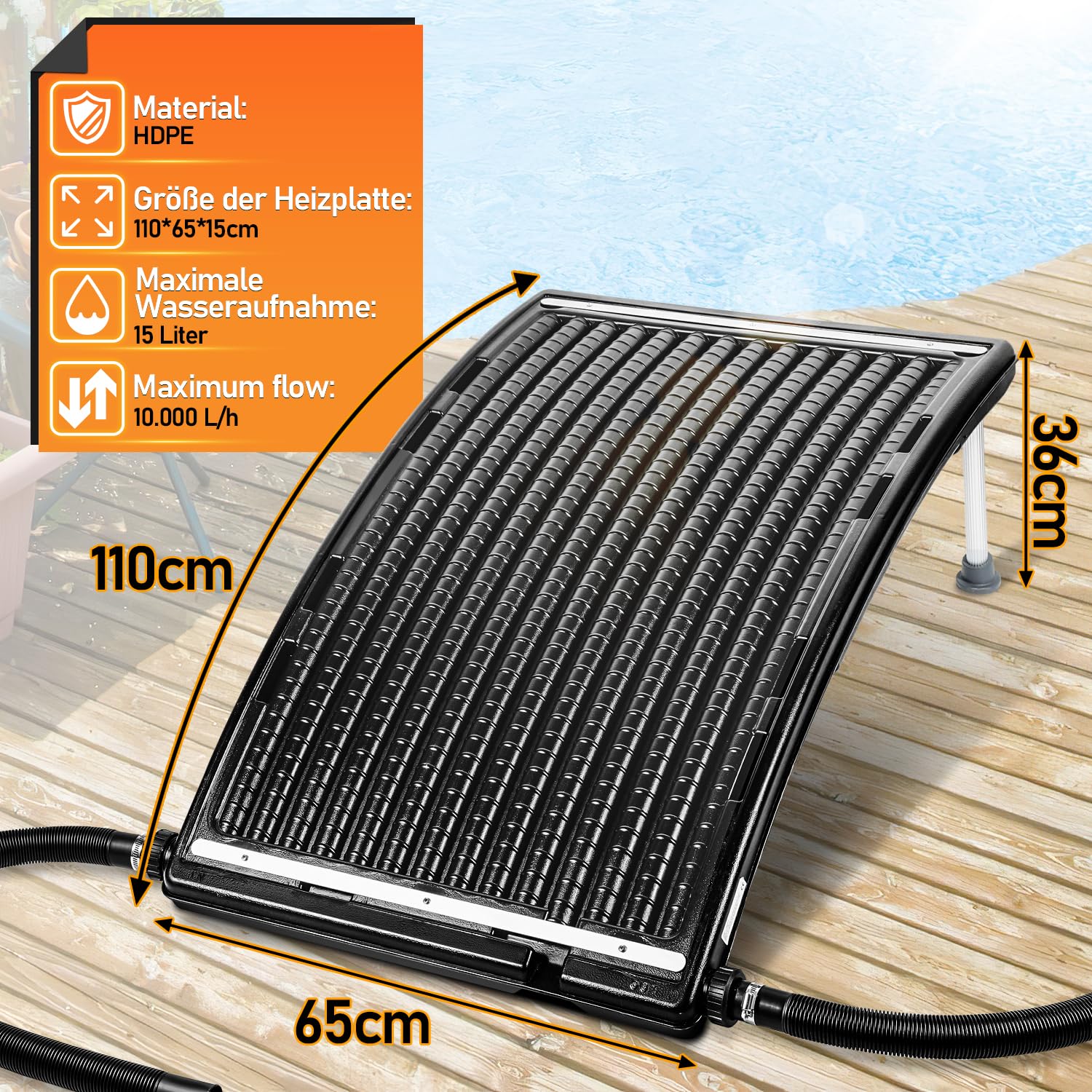 Gimisgu Kolektor słoneczny ogrzewanie basenu, ogrzewanie solarne 113 x 69 x 35 cm, maksymalny przepływ 10 000 l/h, ogrzewanie basenowe, instalacja solarna do ciepłej wody, prysznica ogrodowego, basenu