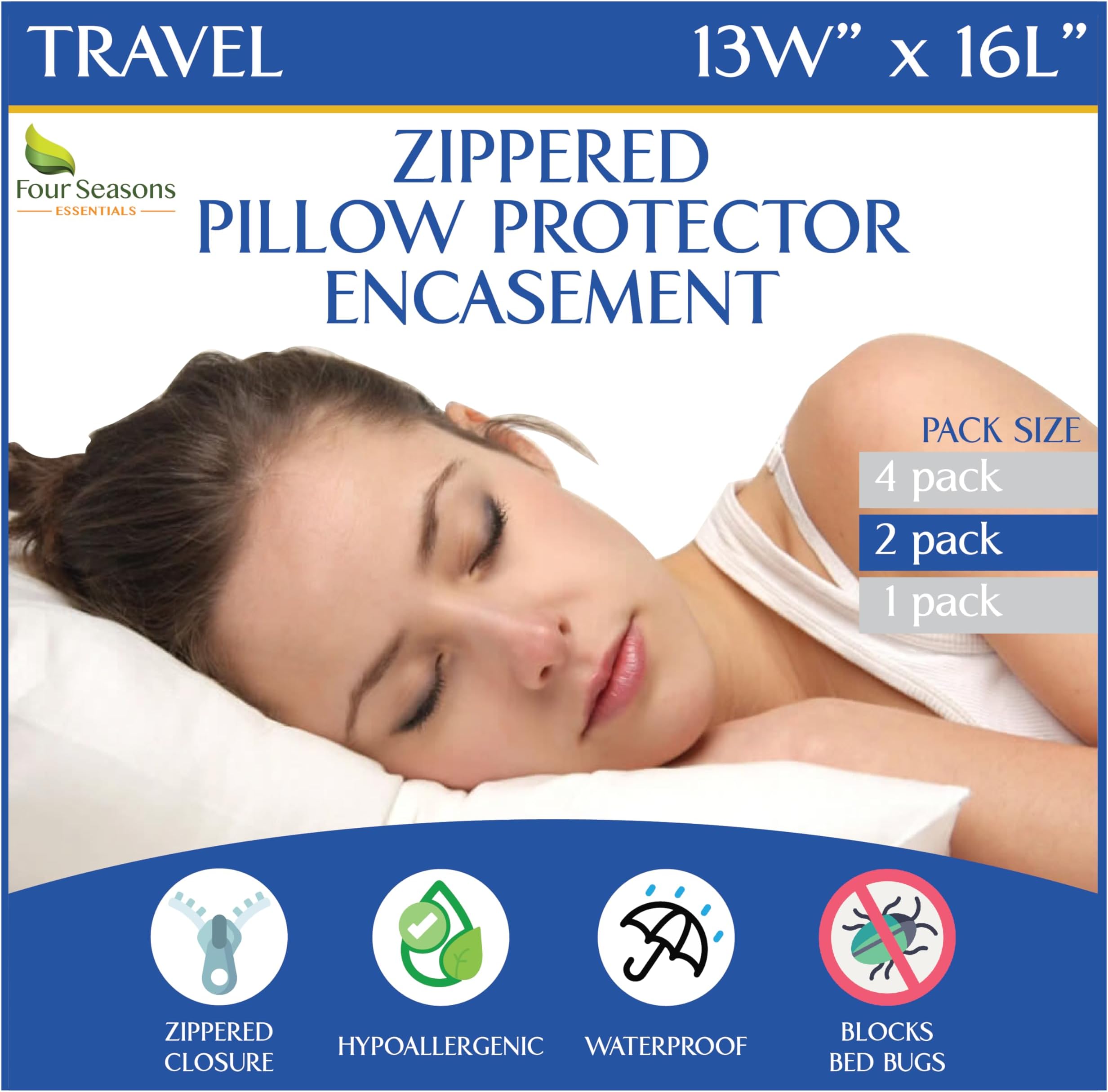 Travel Size Pillow Protectors (Set of 2) - 13x16 Pillow Covers Waterproof Hypoallergenic Dust Proof Zippered Encasement