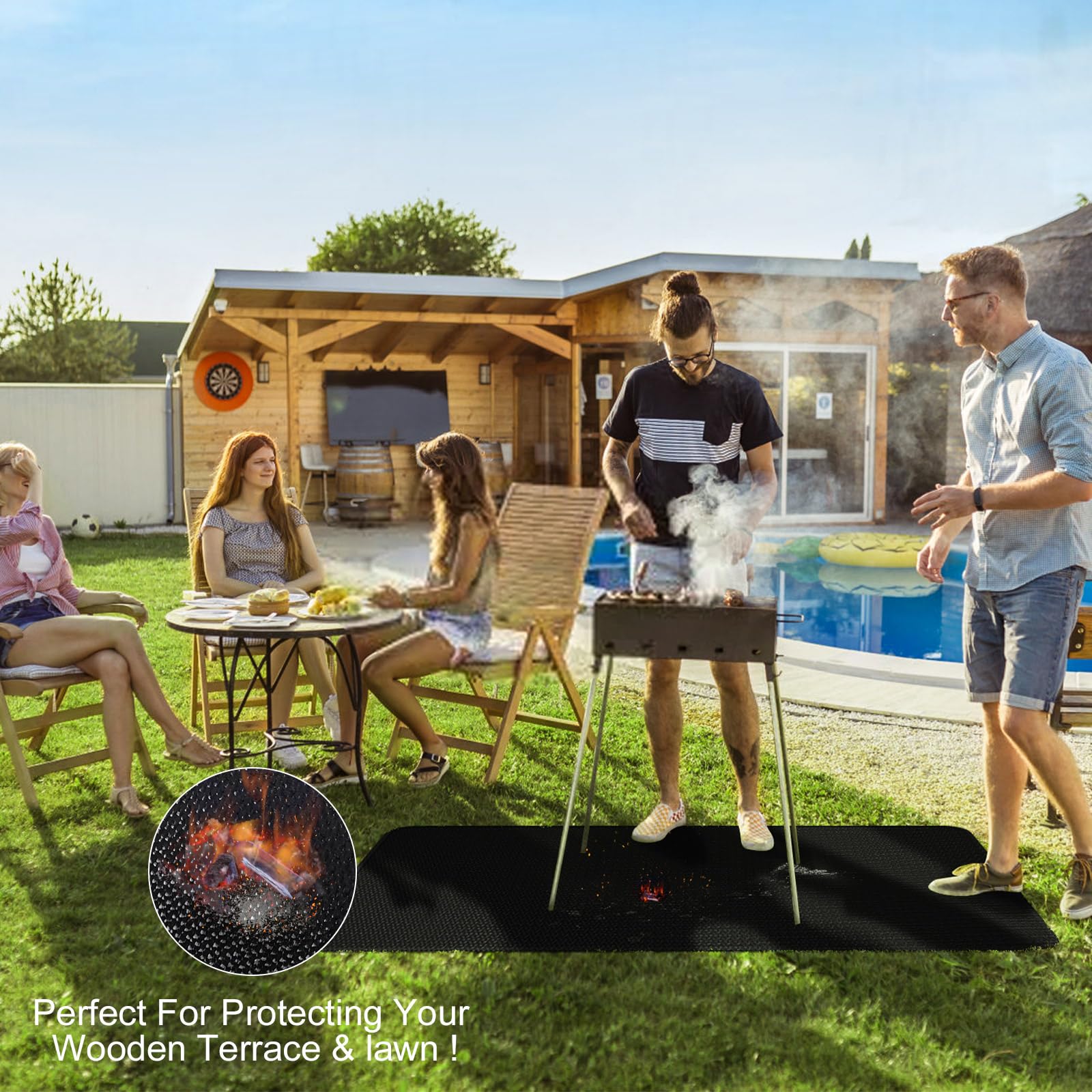 Tapis ignifuge anti-chaleur pliable 100x150 cm protection sol pour barbecue