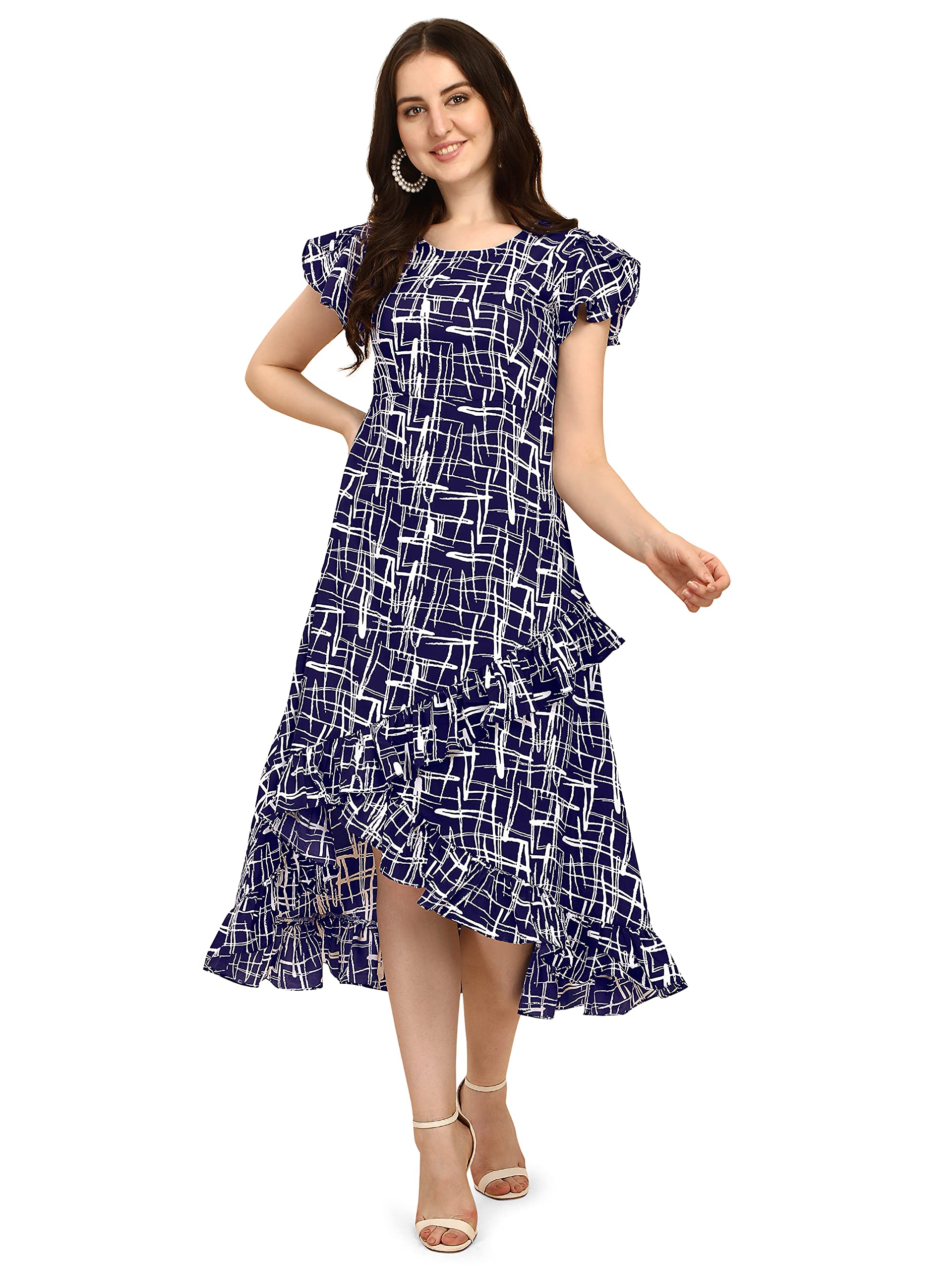 Oomph Women's Western & Fusion Wear Wrap Midi Dresses For Women, Blue - Md260