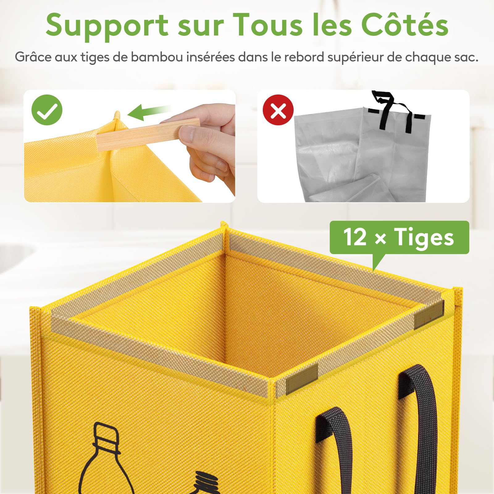 Lifewit Lot de 3 Sacs Tri Sélectif, Poubelles Recyclage 3 Couleurs, 45 L