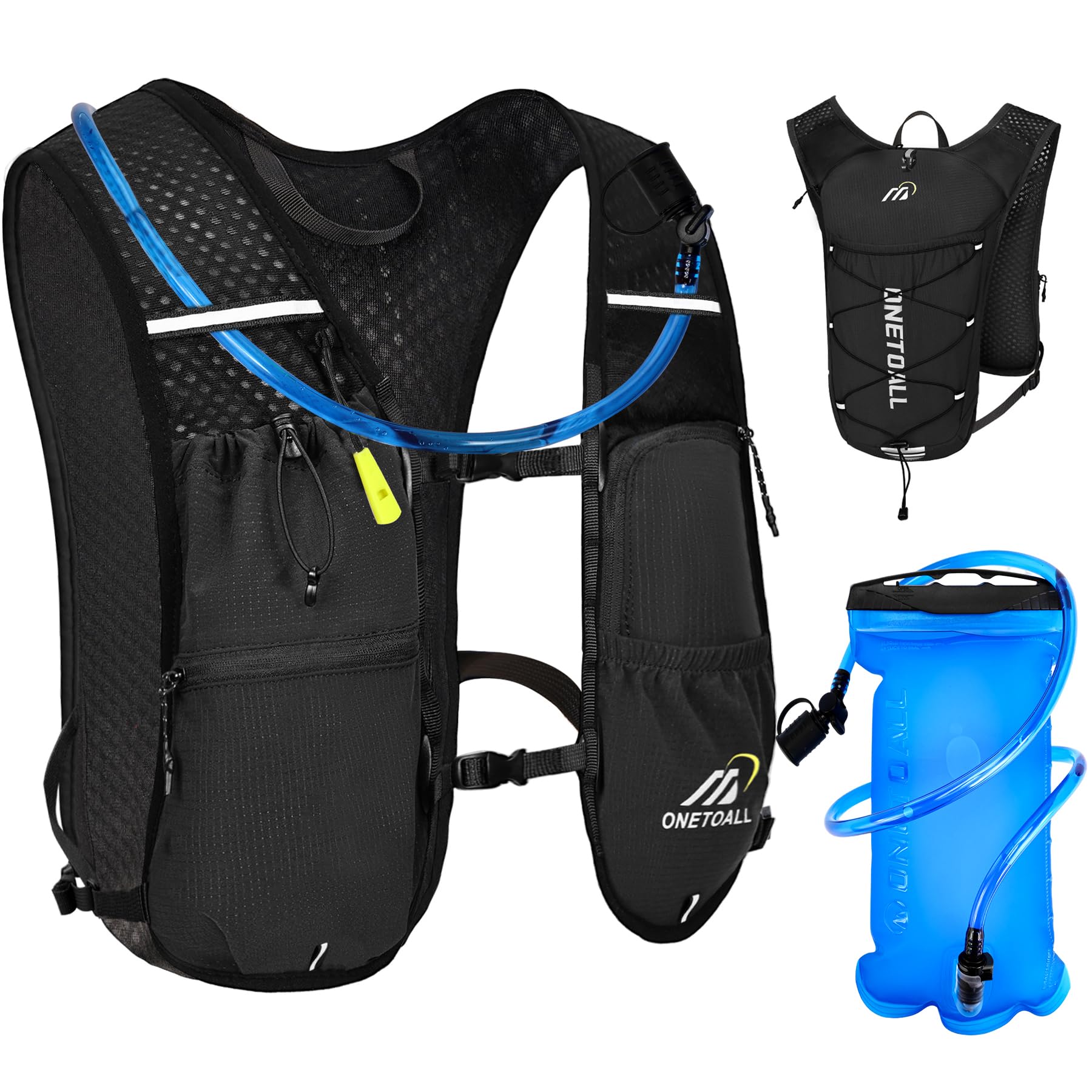 ONETOALL Running Vest Women with Water Bladder 2L, 6L Reflective Hydration Backpack Mens, Lightweight 150g for Trailrunning Hiking Marathon, Black with Water Bladder — image 1