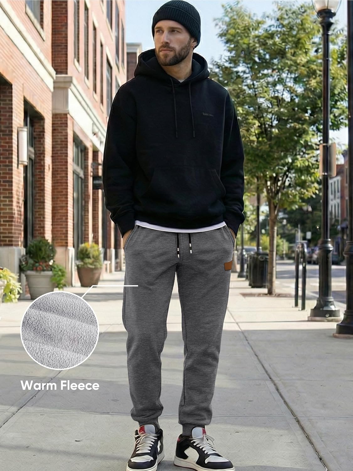 JMIERR Men's Fleece & Regular Sweatpants with Zipper Pockets Tapered Joggers Drawstring Waist Athletic Workout Track Pants