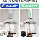 IKTCH 30-inch Wall Mount Range Hood 900 CFM Ducted/Ductless Convertible, Kitchen Chimney Vent Stainless Steel with Gesture Sensing & Touch Control Switch Panel, 2 Pcs Adjustable Lights(IKP02-30'')