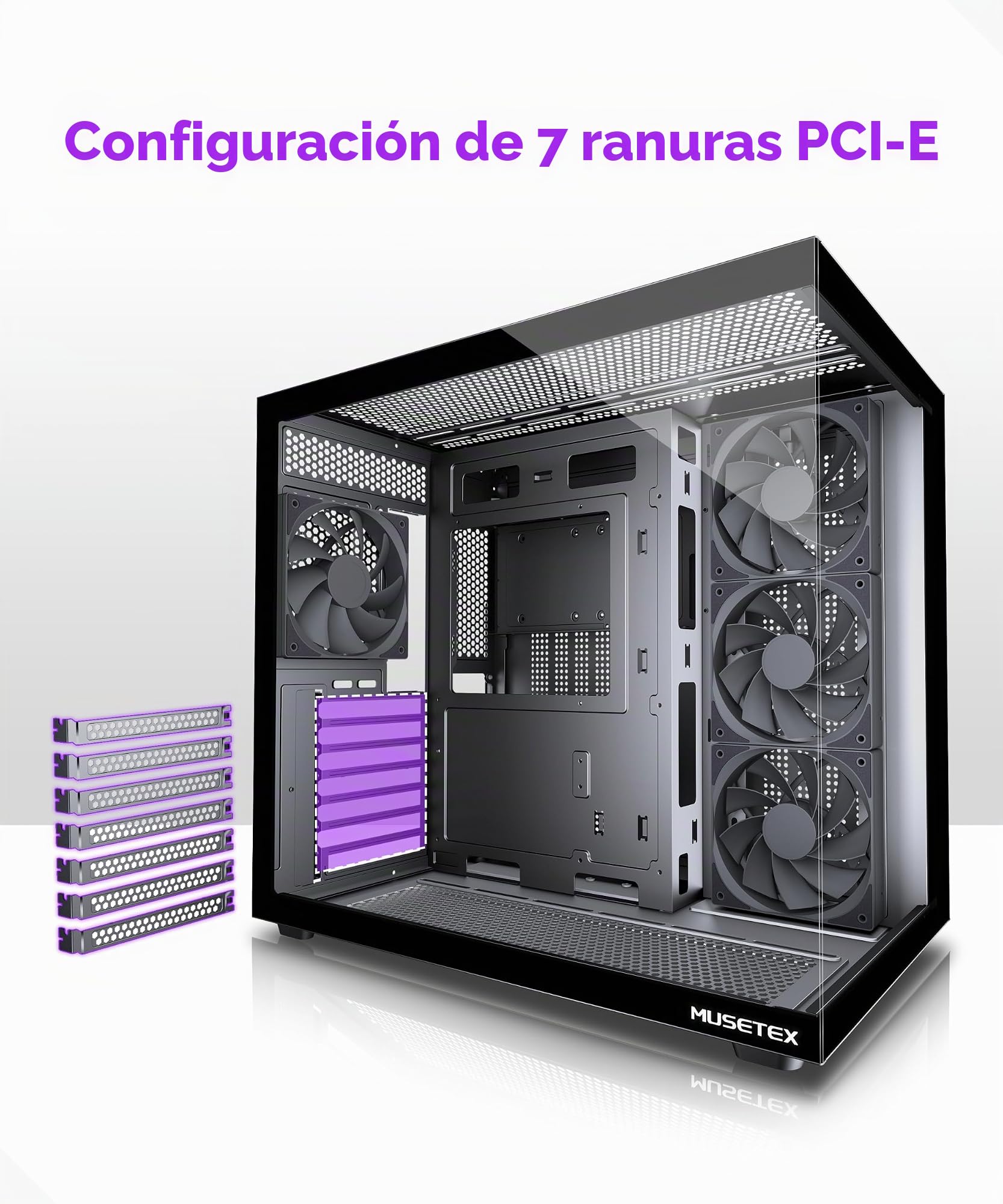 MUSETEX Y6 Caja PC ATX Torre Mediana Gaming con Tipo-C Cristal Templado 270° Negro