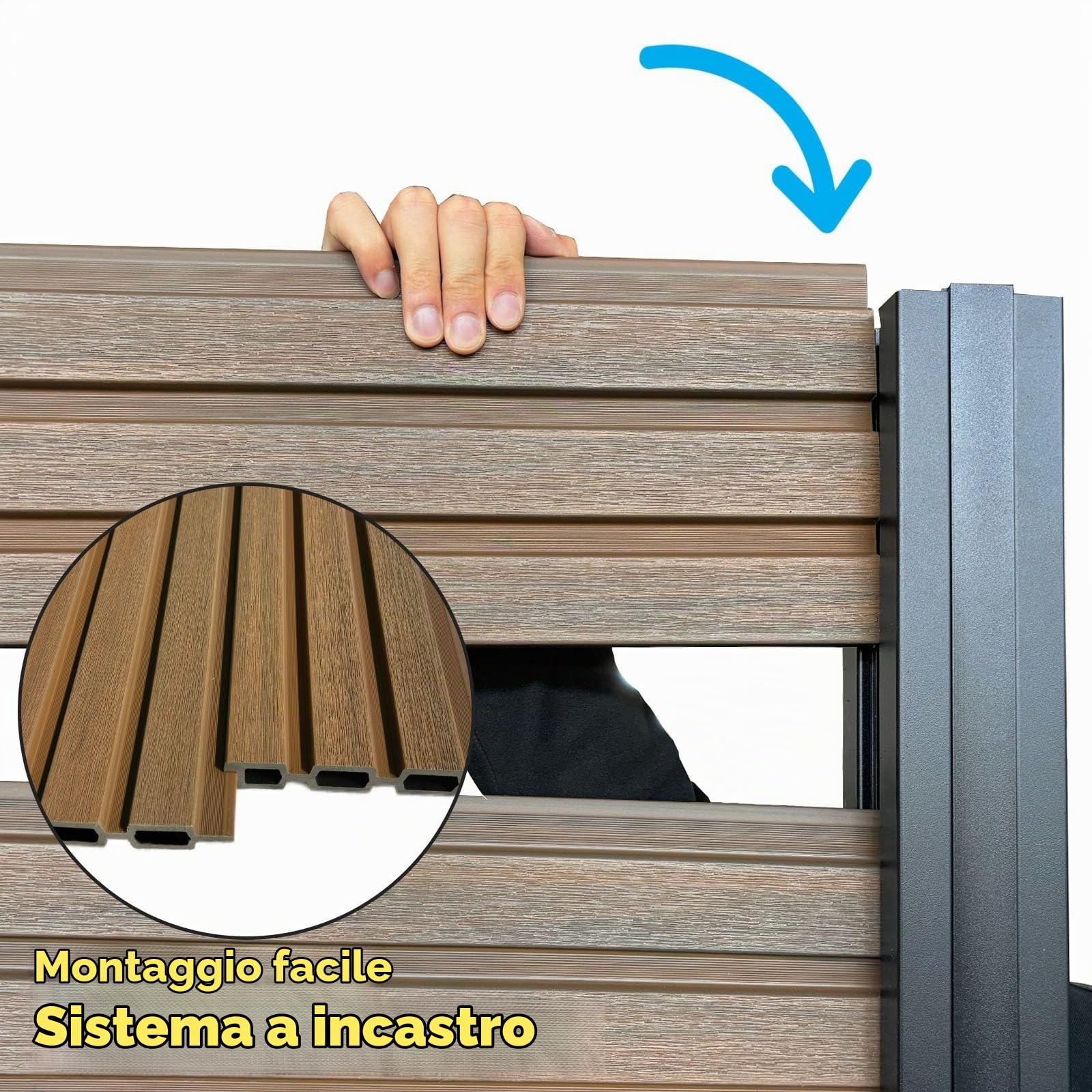 KARAT Recinzione da Giardino in WPC Resistente ai Raggi UV, Gelo e Neve - Protezione Visiva con Pali in Alluminio - Kit Completo di Montaggio Facile - Recinzione per Giardino, Terrazza, Garage (Legno