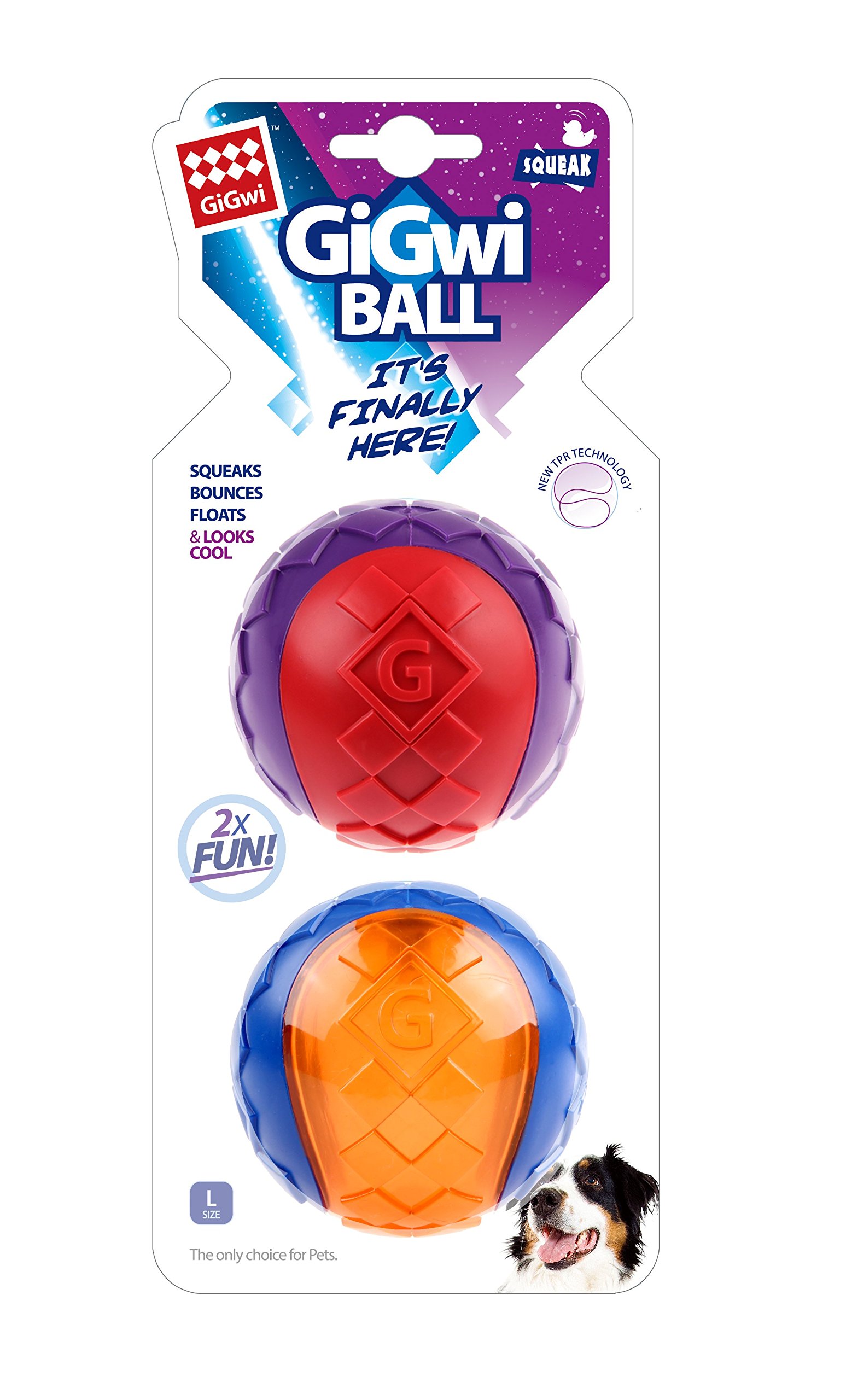 GiGwi Squeaky Dog Ball for Fetch & Play, High Bounce, Floats, Durable Non-Toxic Rubber Balls for Dogs, Gentle on Teeth & Gums, Assorted Colours - Blue, Red, Orange, Large (Pack of 2) (B077ZYG62Q) Amazon Price History, Amazon Price Tracker
