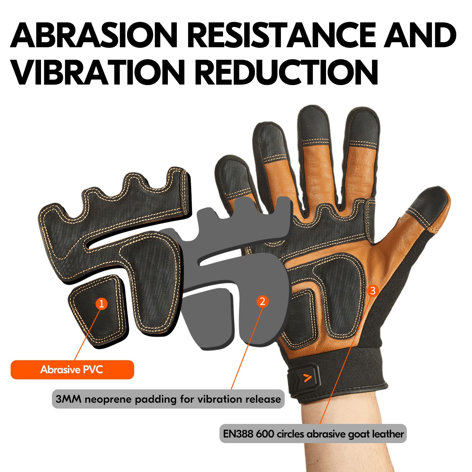 Vgo... Work Gloves Men Touchscreen Anti Impact,Utility Gloves in Goat Leather for Warehouse Mechanics Carpenter, 1 pair (XL,Brown,GA9617) — view 4