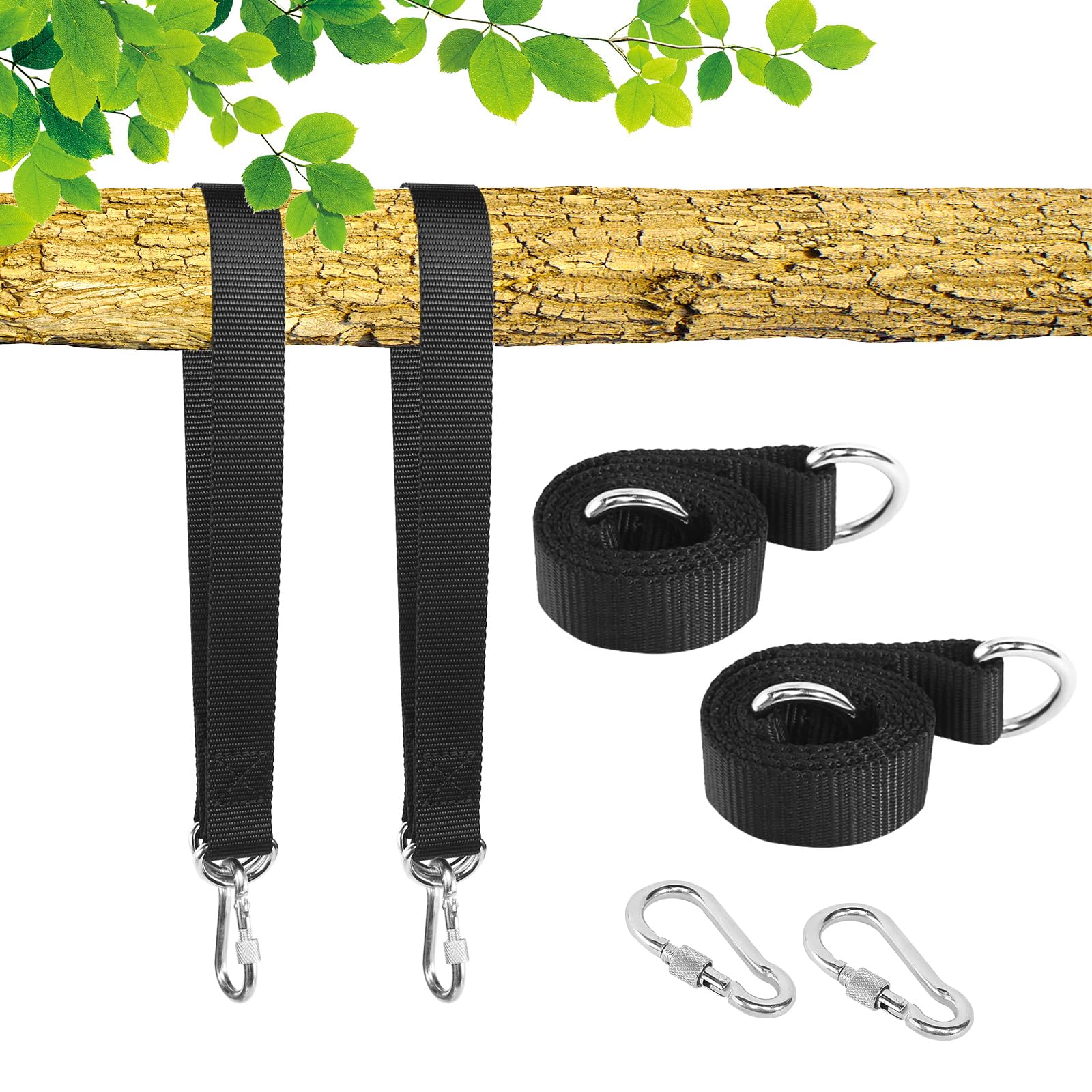 AOROPS Schaukel Befestigung, 4 Stück Hängematte Befestigung 50cm x 25mm, Befestigungsset Aufhängung Hängesessel Befestigung mit Karabinern und D-Ringen für Schaukel Hängematten