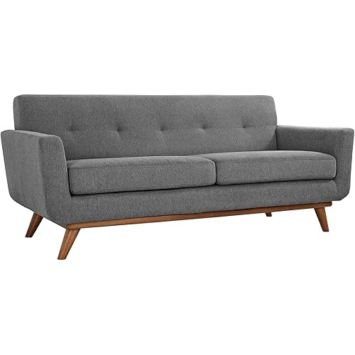 Modway Engage Mid-Century Modern Upholstered Fabric Loveseat in Expectation Gray