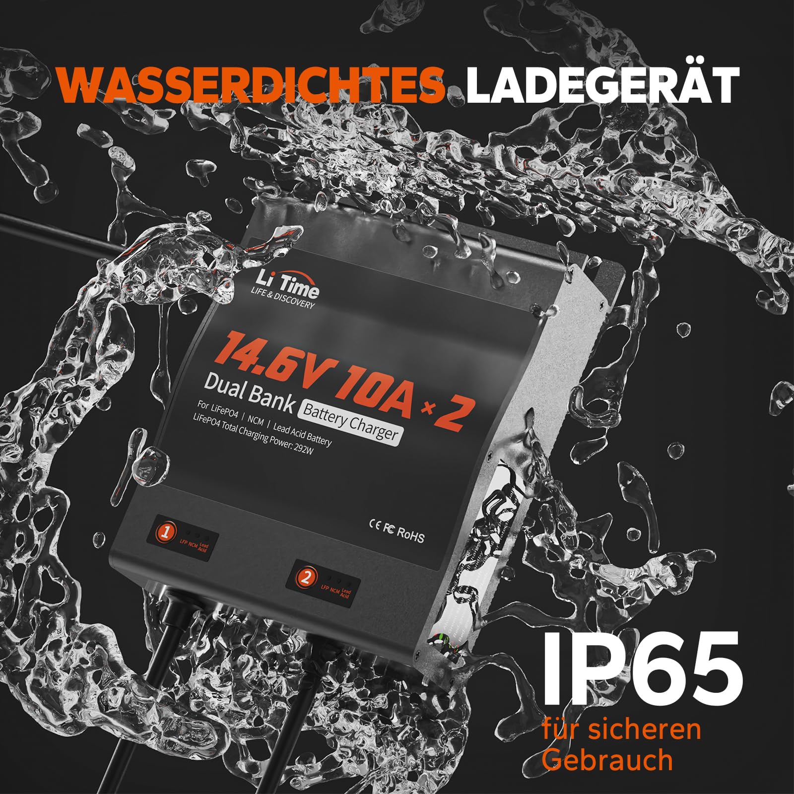 LiTime 2-Pack 10A (10A/Pack) Podwójna Inteligentna ładowarka Akumulatorów, 14,6V ładowarka AC-DC z Bezpiecznikiem, do Kamperów łodzi Motocykli Kosiarek i Akumulatorów Kwasowo-ołowiowych