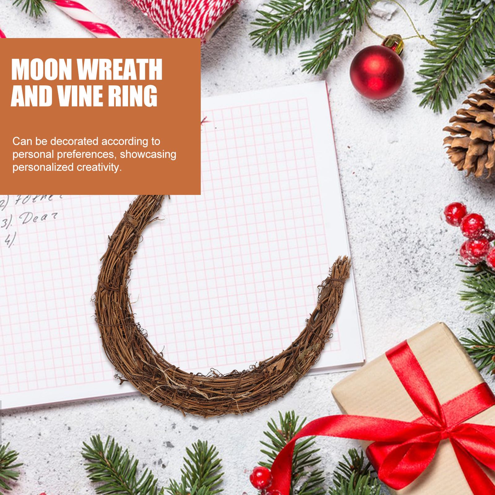 5 Stück Natürlicher Holzkranzrohling Mondform für Weihnachtsdeko